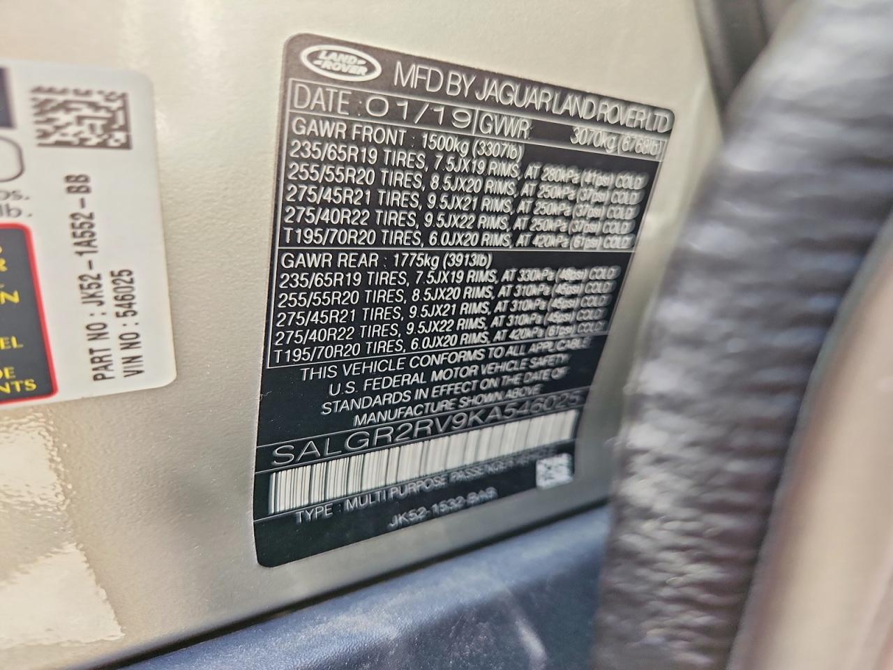 2019 Land Rover Range Rover Silver vin: SALGR2RV9KA546025