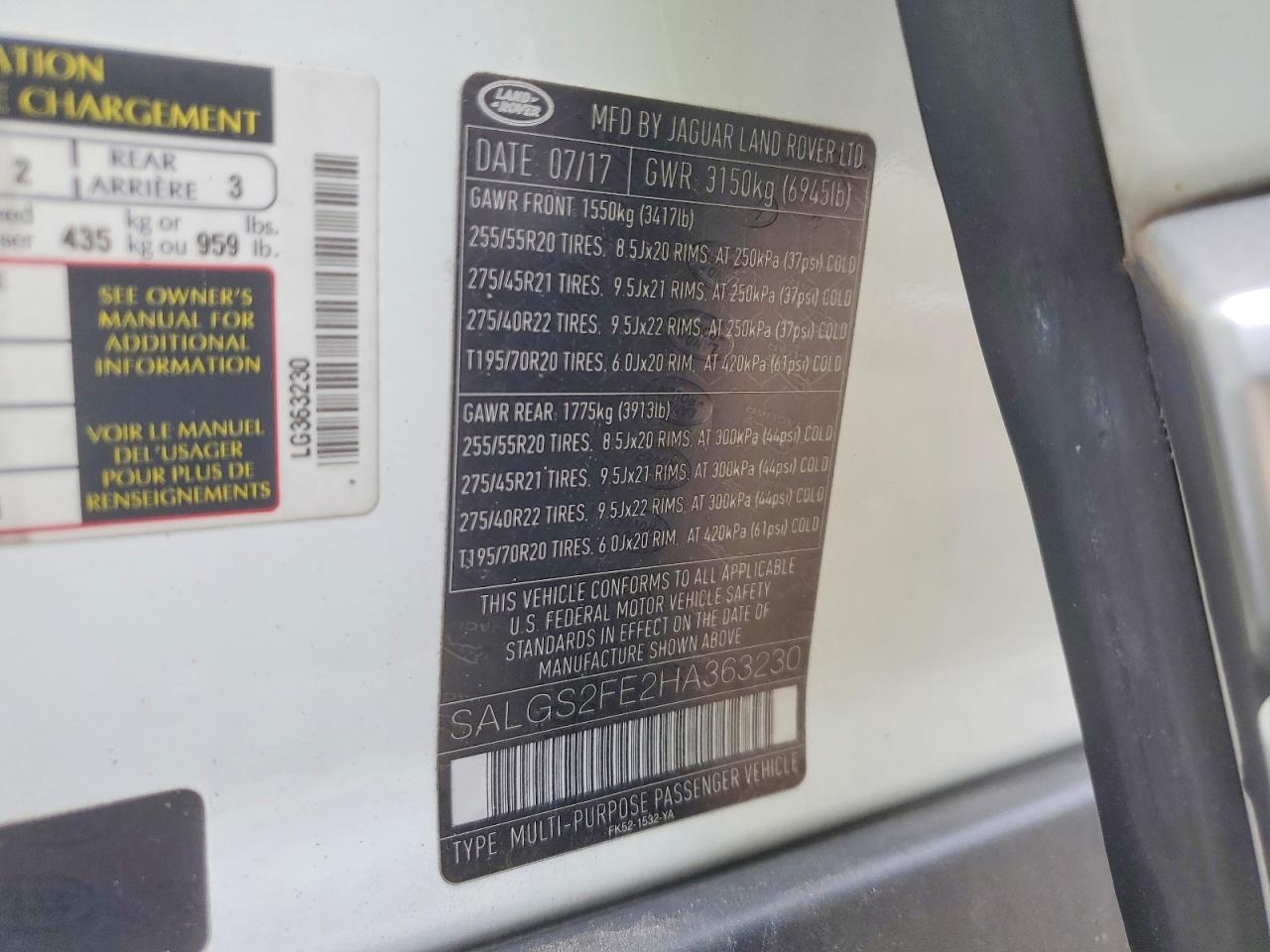 2017 Land Rover Range Rover Supercharged White vin: SALGS2FE2HA363230