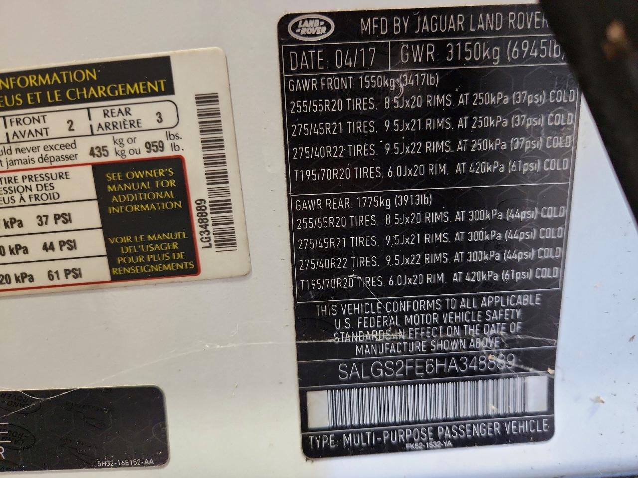 2017 Land Rover Range Rover Supercharged White vin: SALGS2FE6HA348889