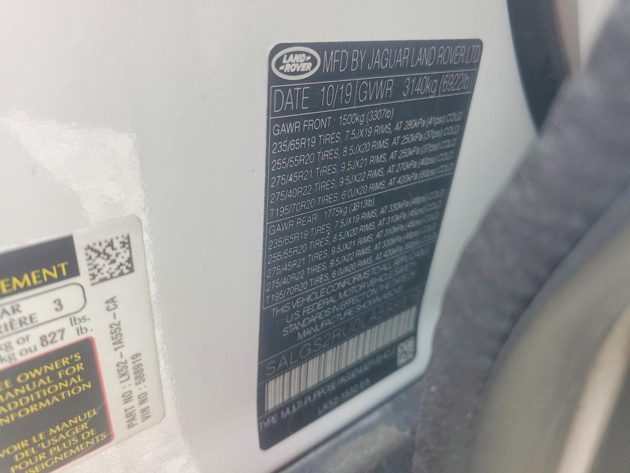 2020 Land Rover Range Rover Hse White vin: SALGS2RU0LA588919
