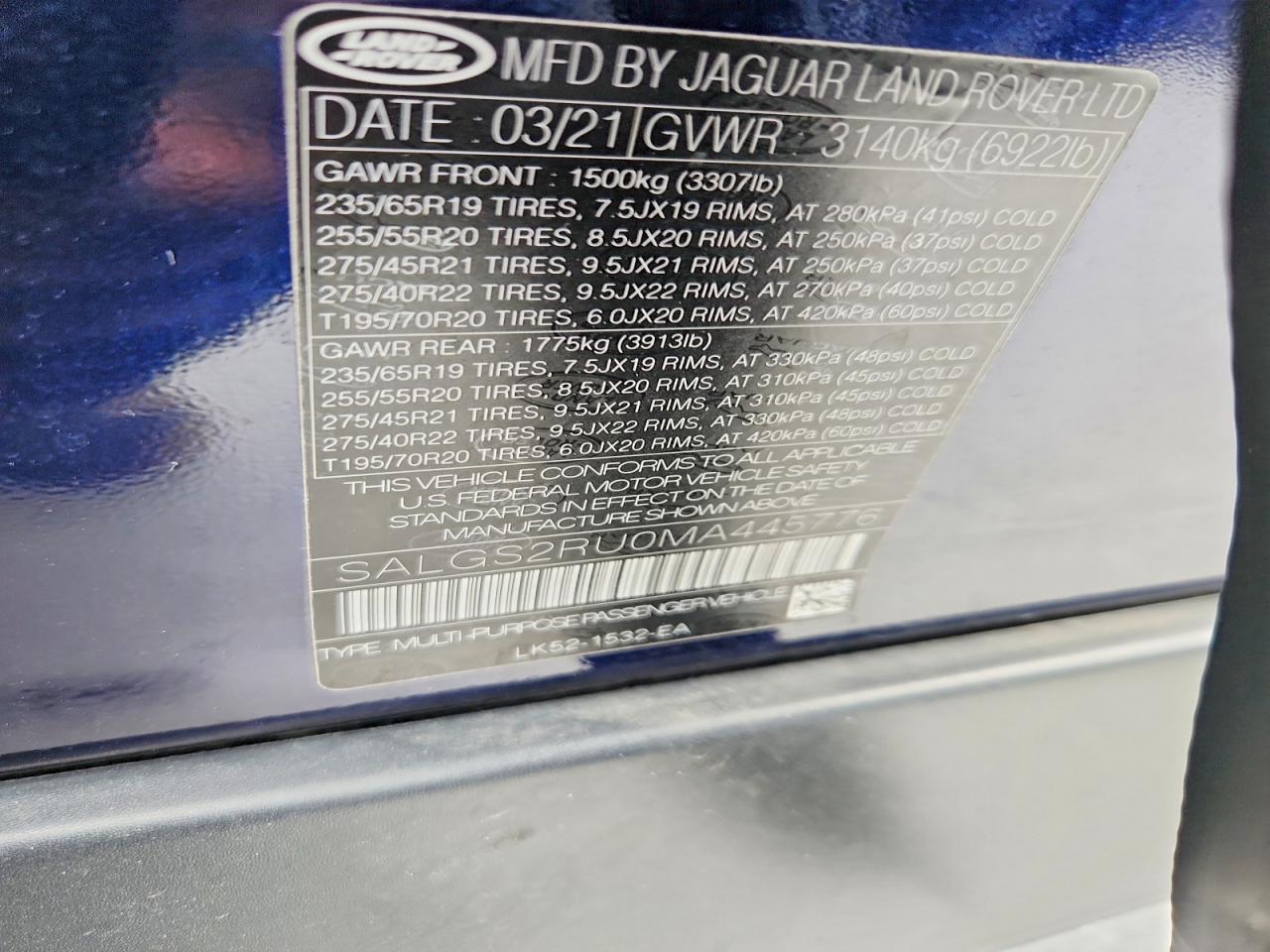 2021 Land Rover Range Rover Hse Westminster Edition Blue vin: SALGS2RU0MA445776