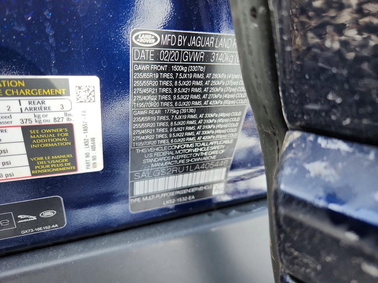 2020 Land Rover Range Rover Hse Blue vin: SALGS2RU1LA405446