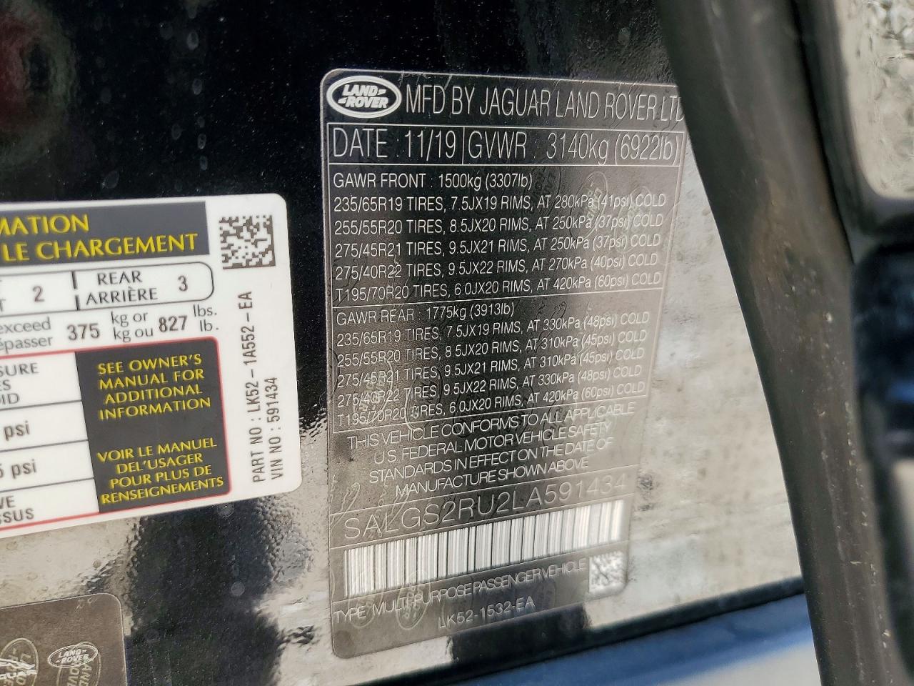 2020 Land Rover Range Rover Hse Black vin: SALGS2RU2LA591434