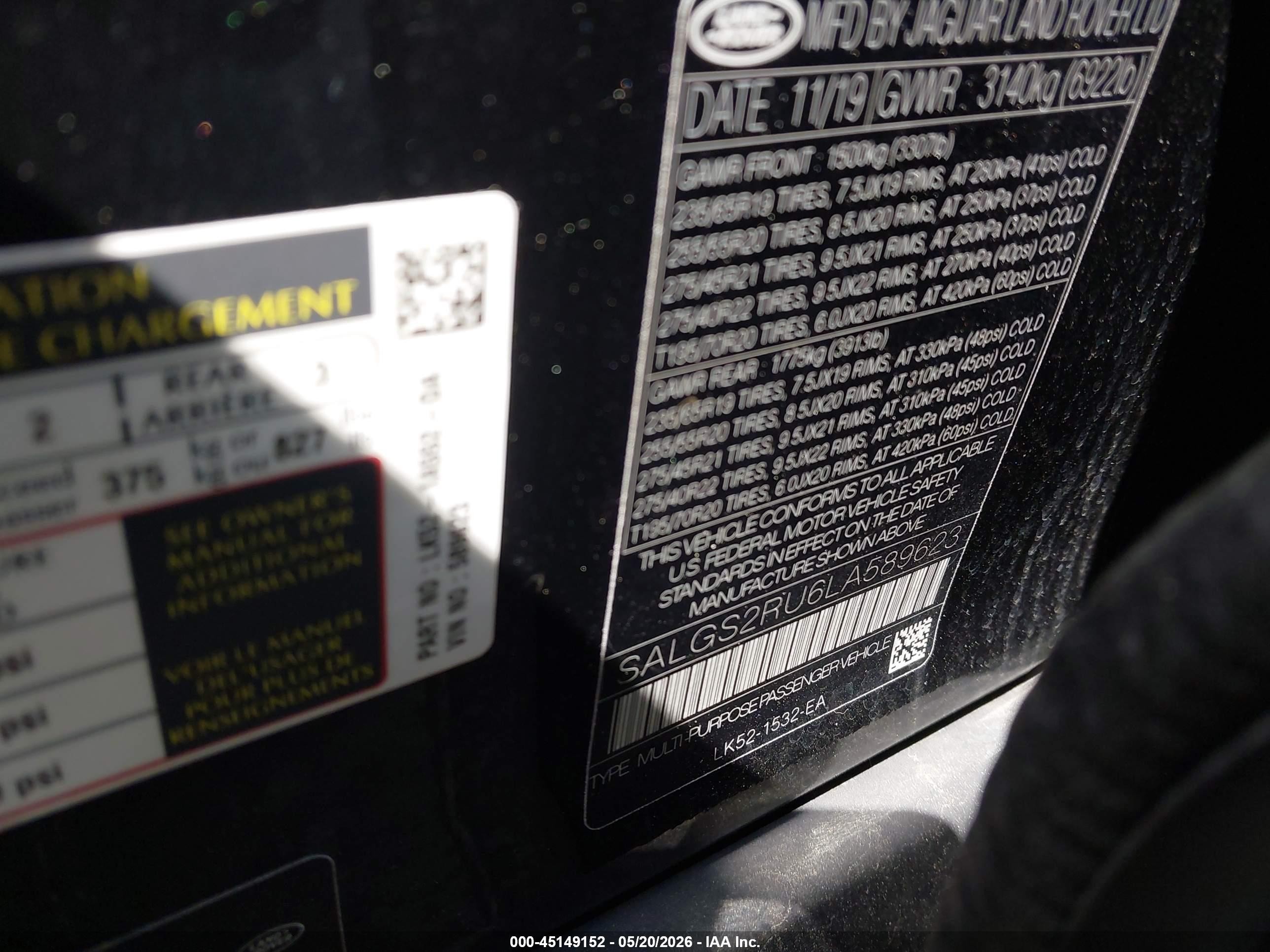 2020 Land Rover Range Rover Hse Black vin: SALGS2RU6LA589623