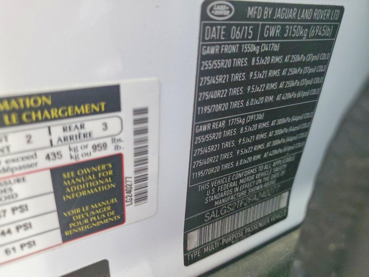 2015 Land Rover Range Rover Supercharged White vin: SALGS2TF2FA240277