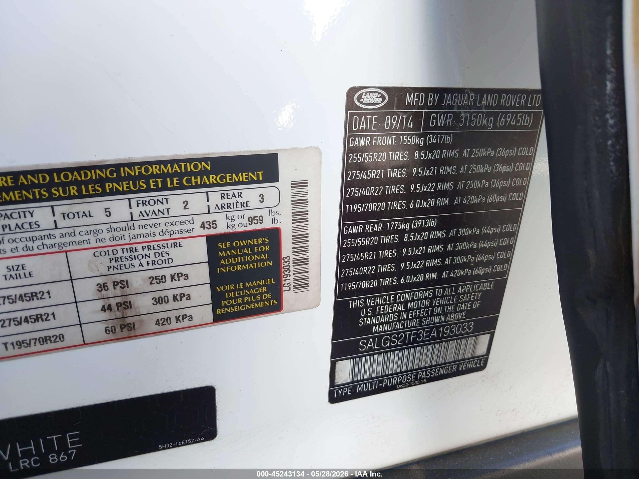 2014 Land Rover Range Rover 5.0l V8 Supercharged/5.0l V8 Supercharged Ebony Edition White vin: SALGS2TF3EA193033