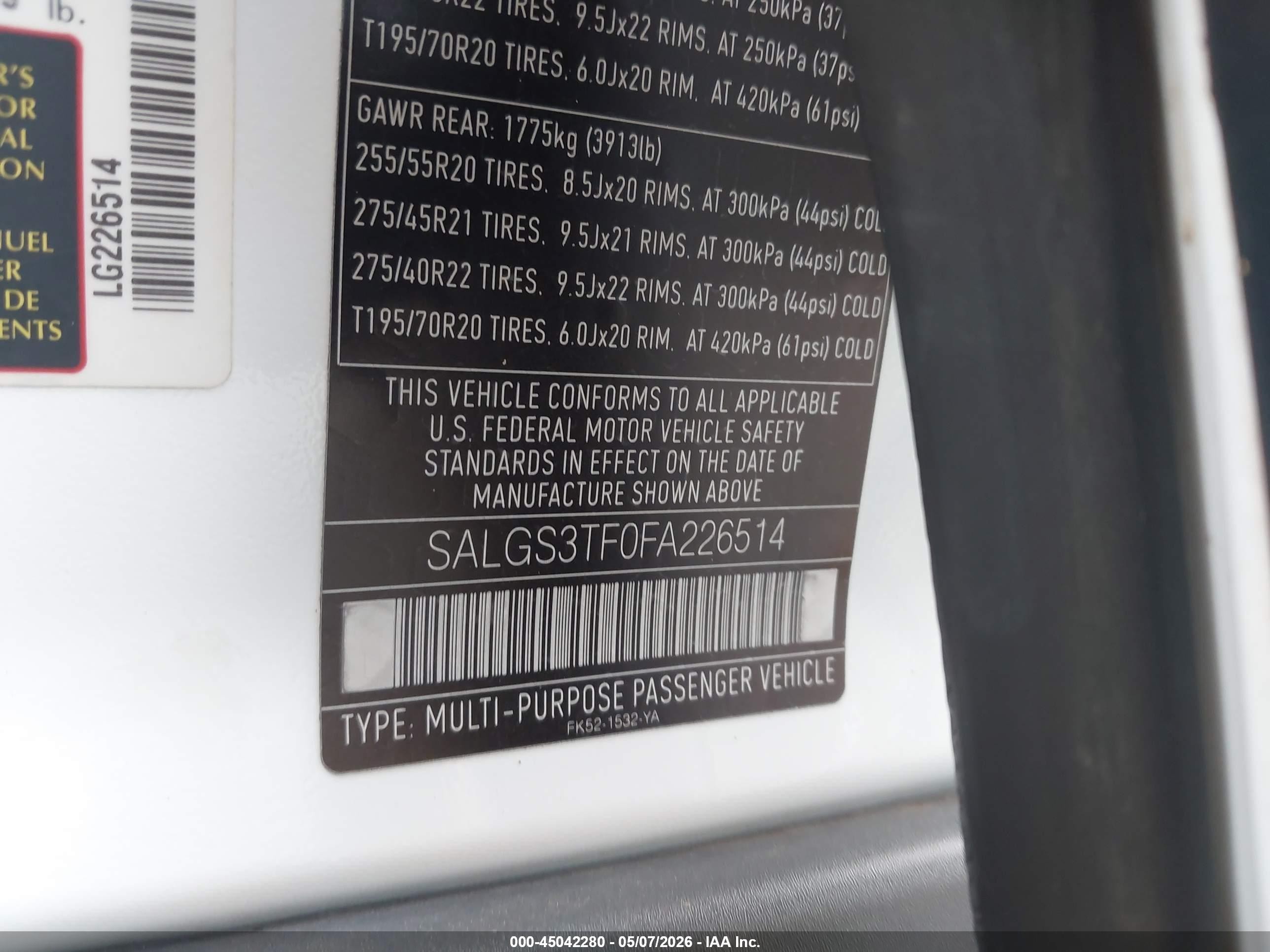2015 Land Rover Range Rover 5.0l V8 Supercharged Белый vin: SALGS3TF0FA226514