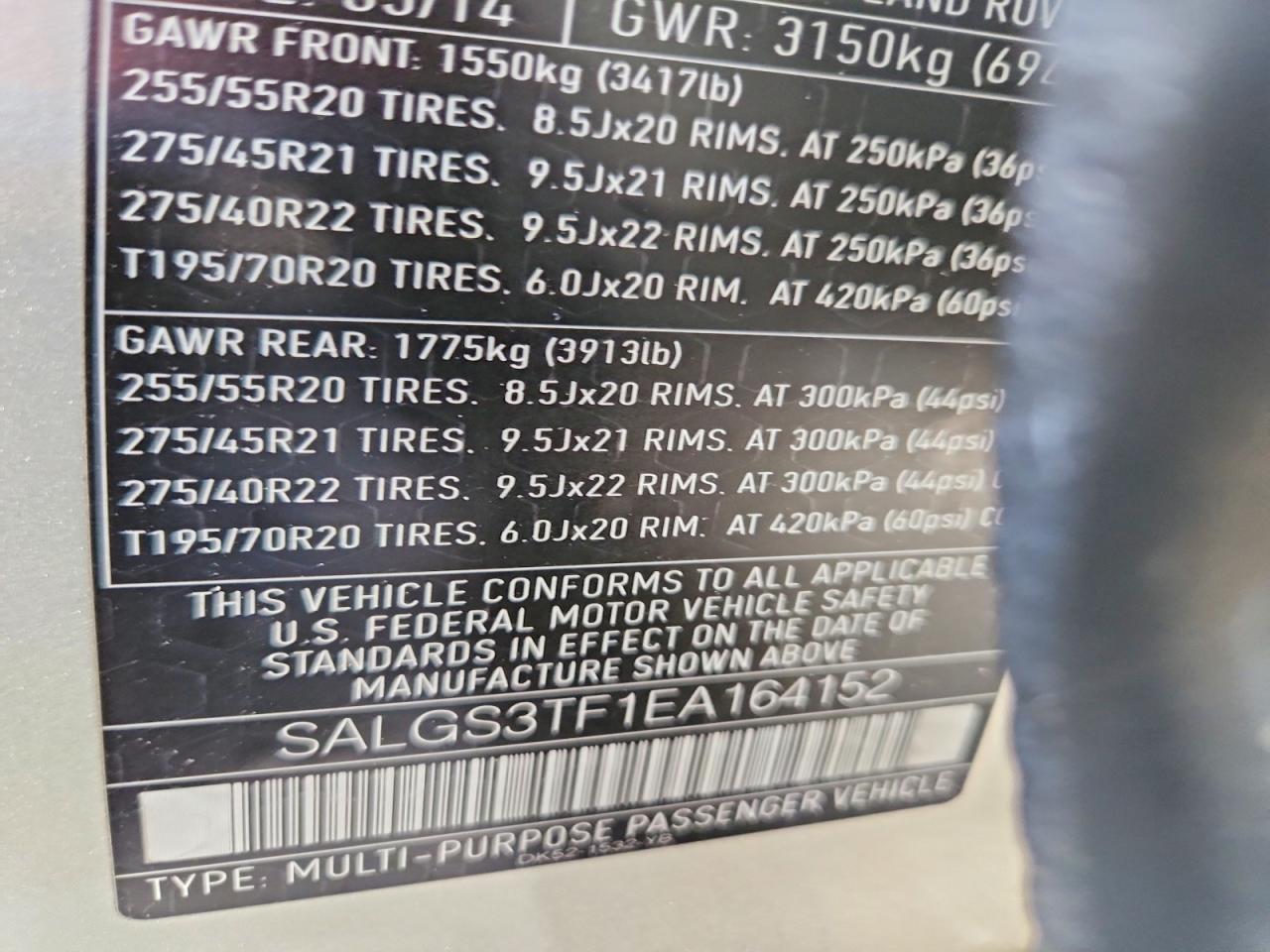 2014 Land Rover Range Rover Supercharged Silver vin: SALGS3TF1EA164152