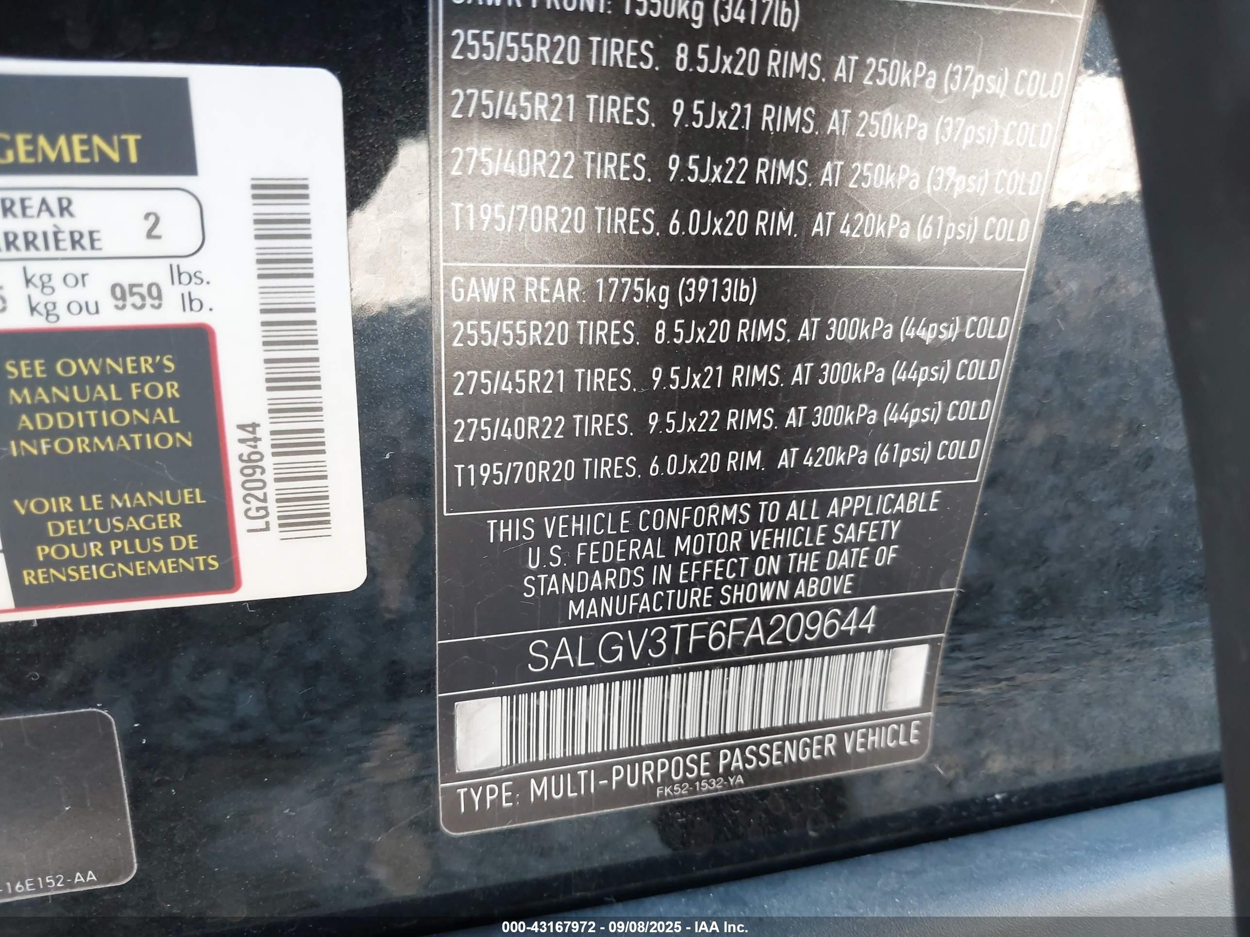 2015 Land Rover Range Rover 5.0l V8 Supercharged Autobiography Black vin: SALGV3TF6FA209644