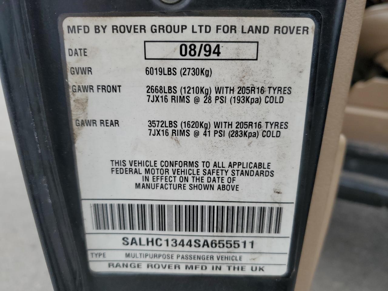 1995 Land Rover Range Rover Long Wheelbase Black vin: SALHC1344SA655511