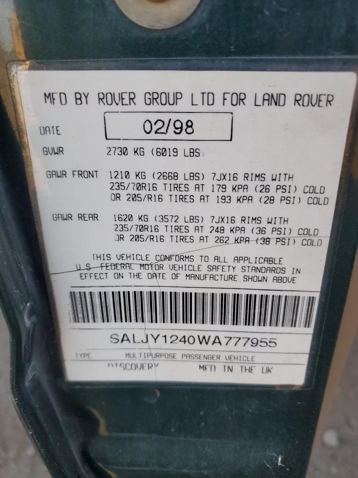 1998 Land Rover Discovery Green vin: SALJY1240WA777955