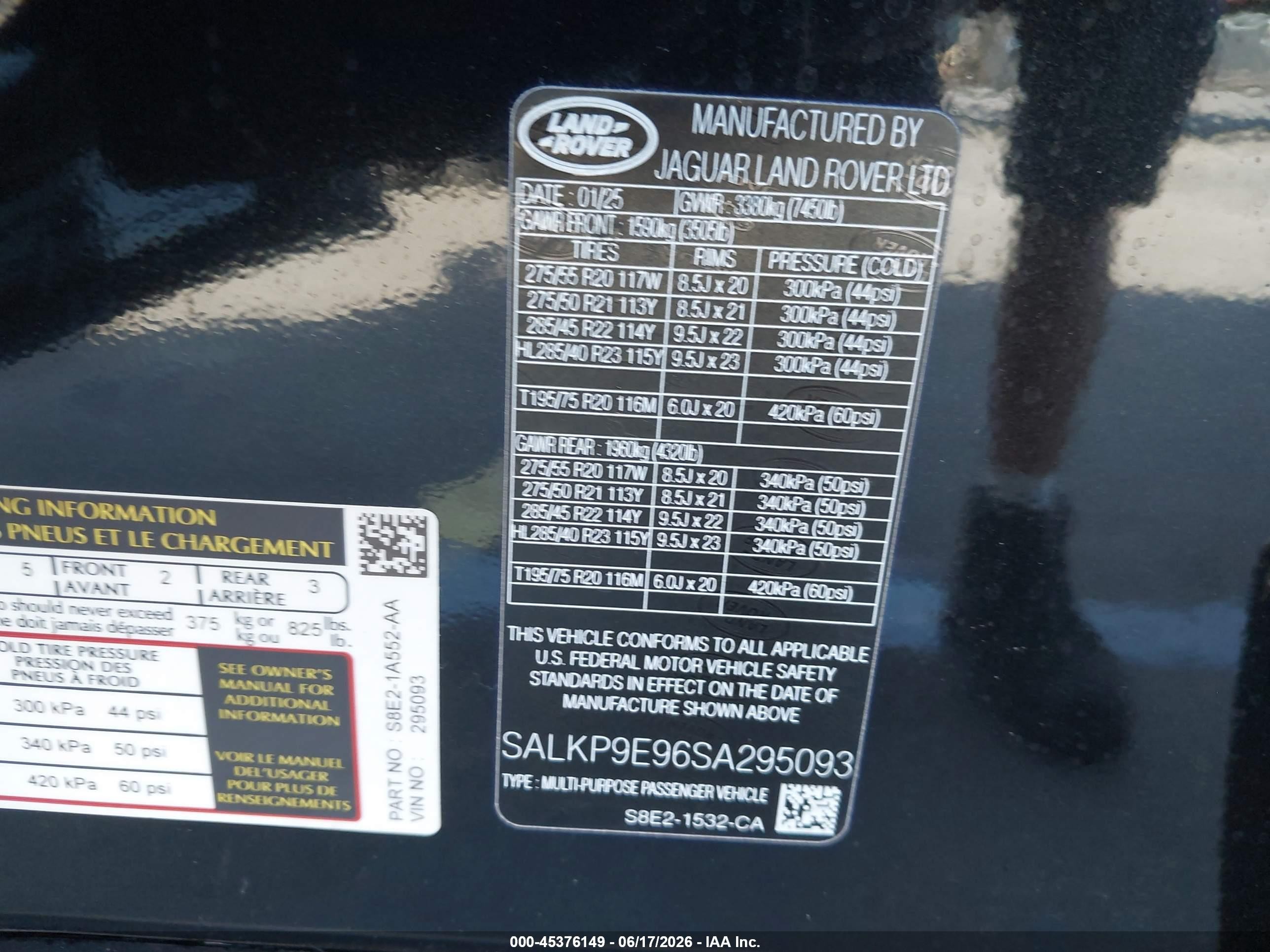 2025 Land Rover Range Rover P530 Se Black vin: SALKP9E96SA295093