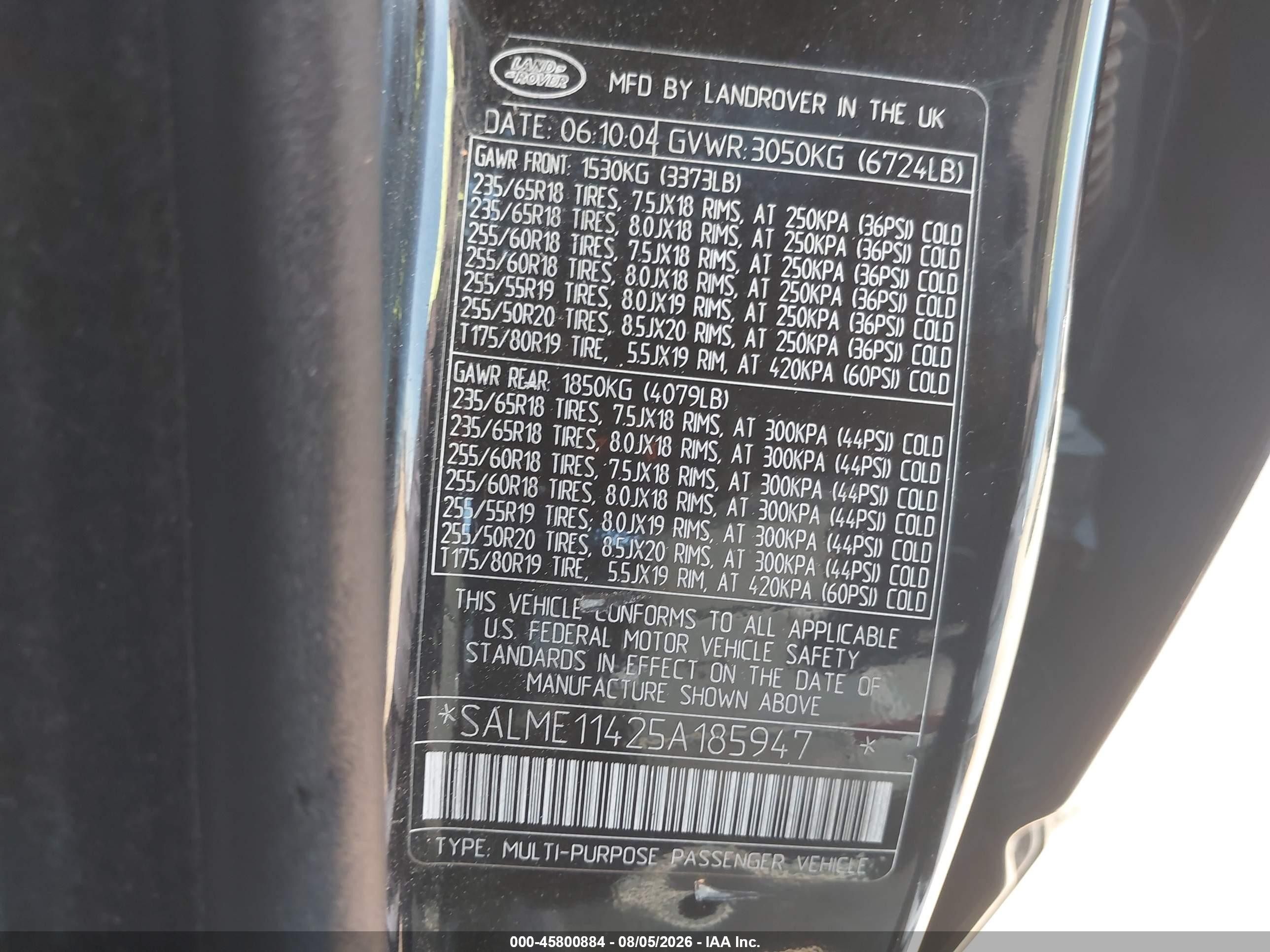 2005 Land Rover Range Rover Hse Black vin: SALME11425A185947