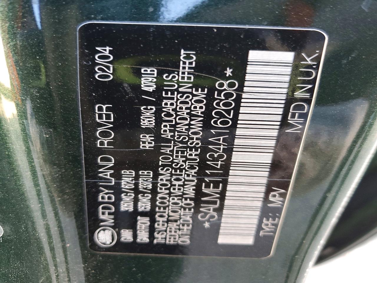 2004 Land Rover Range Rover Hse Green vin: SALME11434A162658