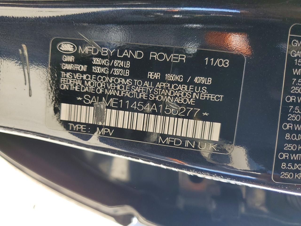 2004 Land Rover Range Rover Hse Blue vin: SALME11454A156277