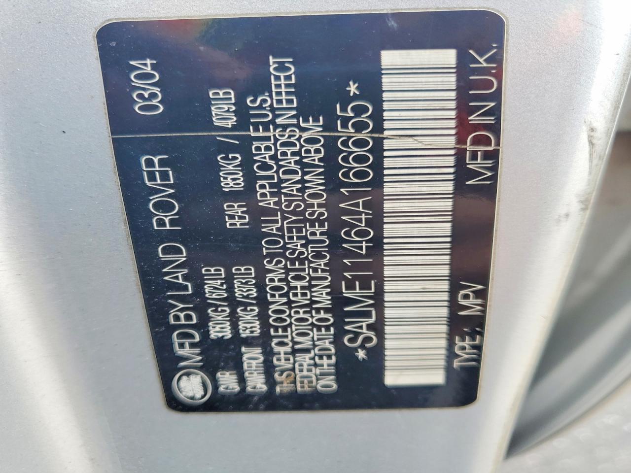 2004 Land Rover Range Rover Hse Silver vin: SALME11464A166655