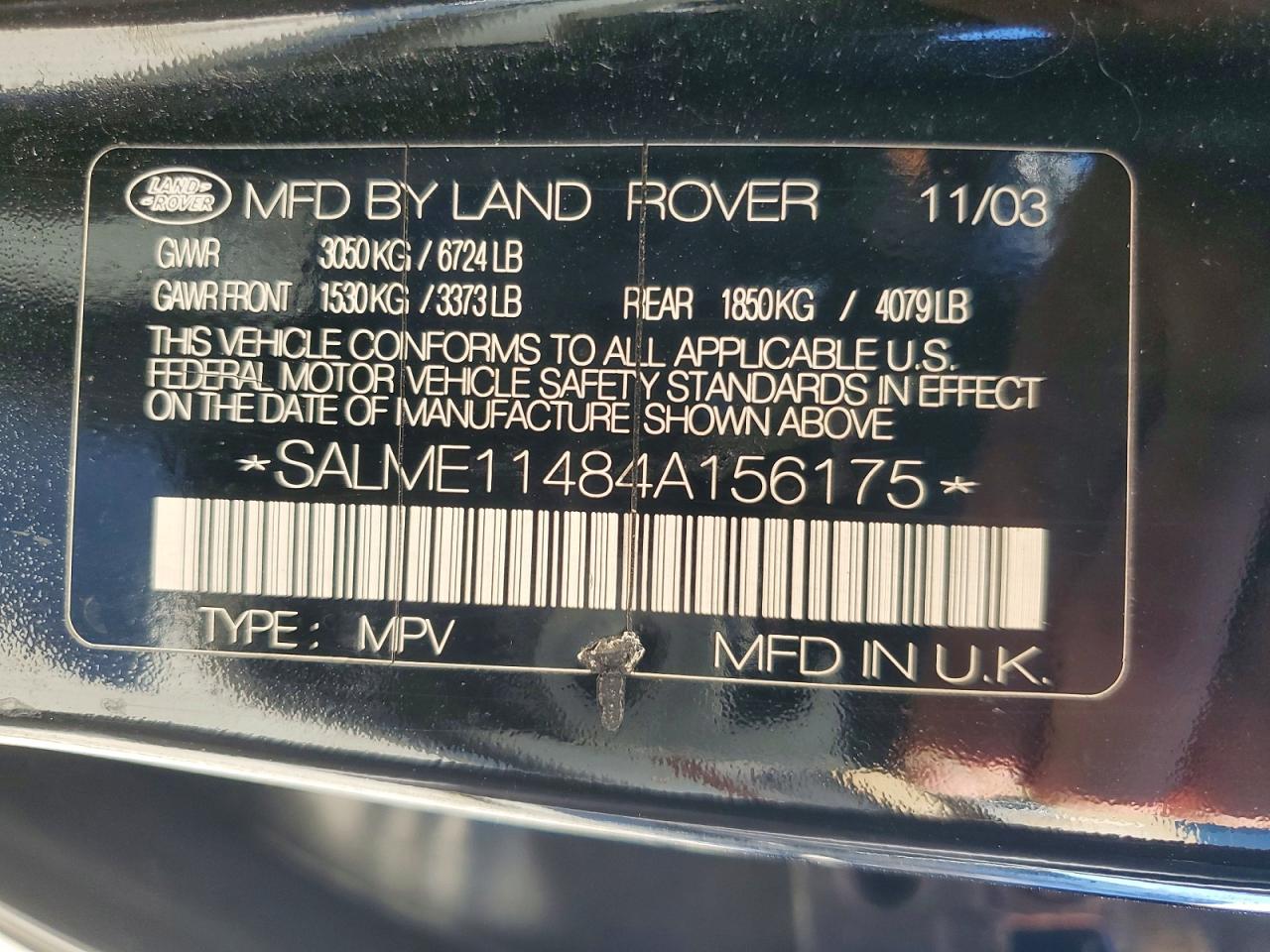 2004 Land Rover Range Rover Hse Black vin: SALME11484A156175