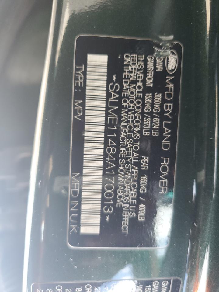 2004 Land Rover Range Rover Hse Green vin: SALME11484A170013