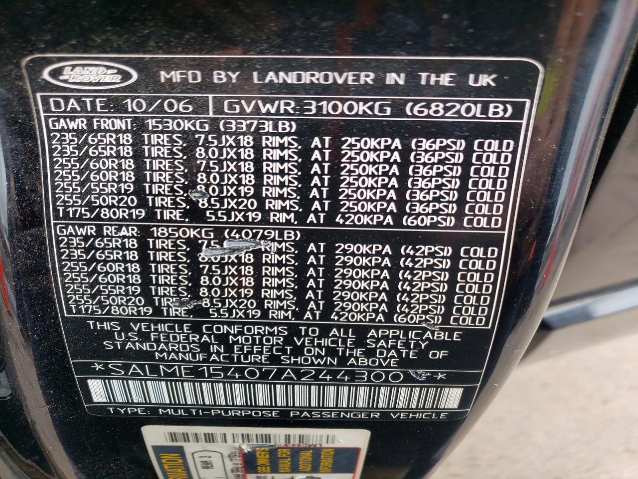 2007 Land Rover Range Rover Hse Black vin: SALME15407A244300