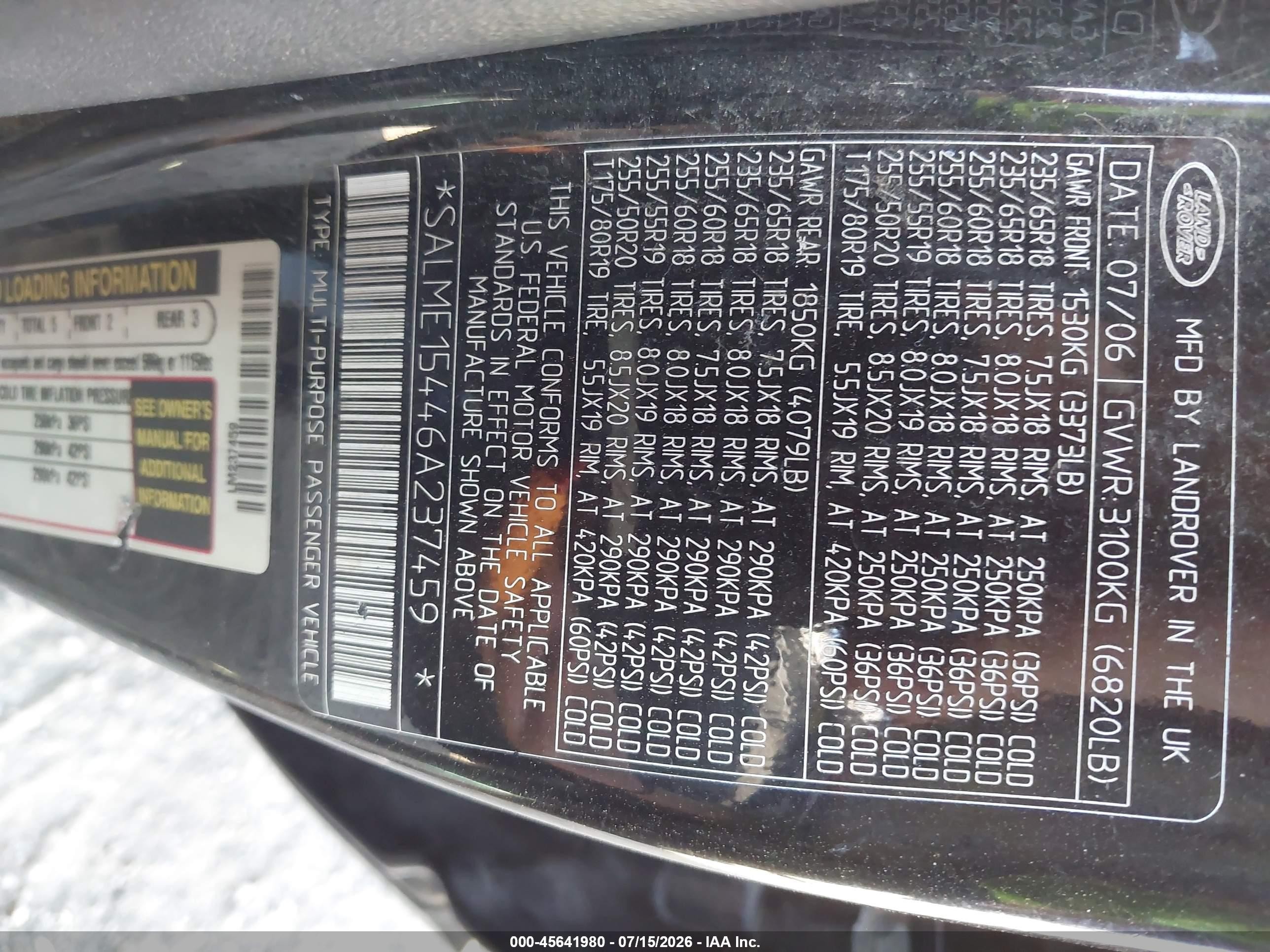 2006 Land Rover Range Rover Hse Black vin: SALME15446A237459