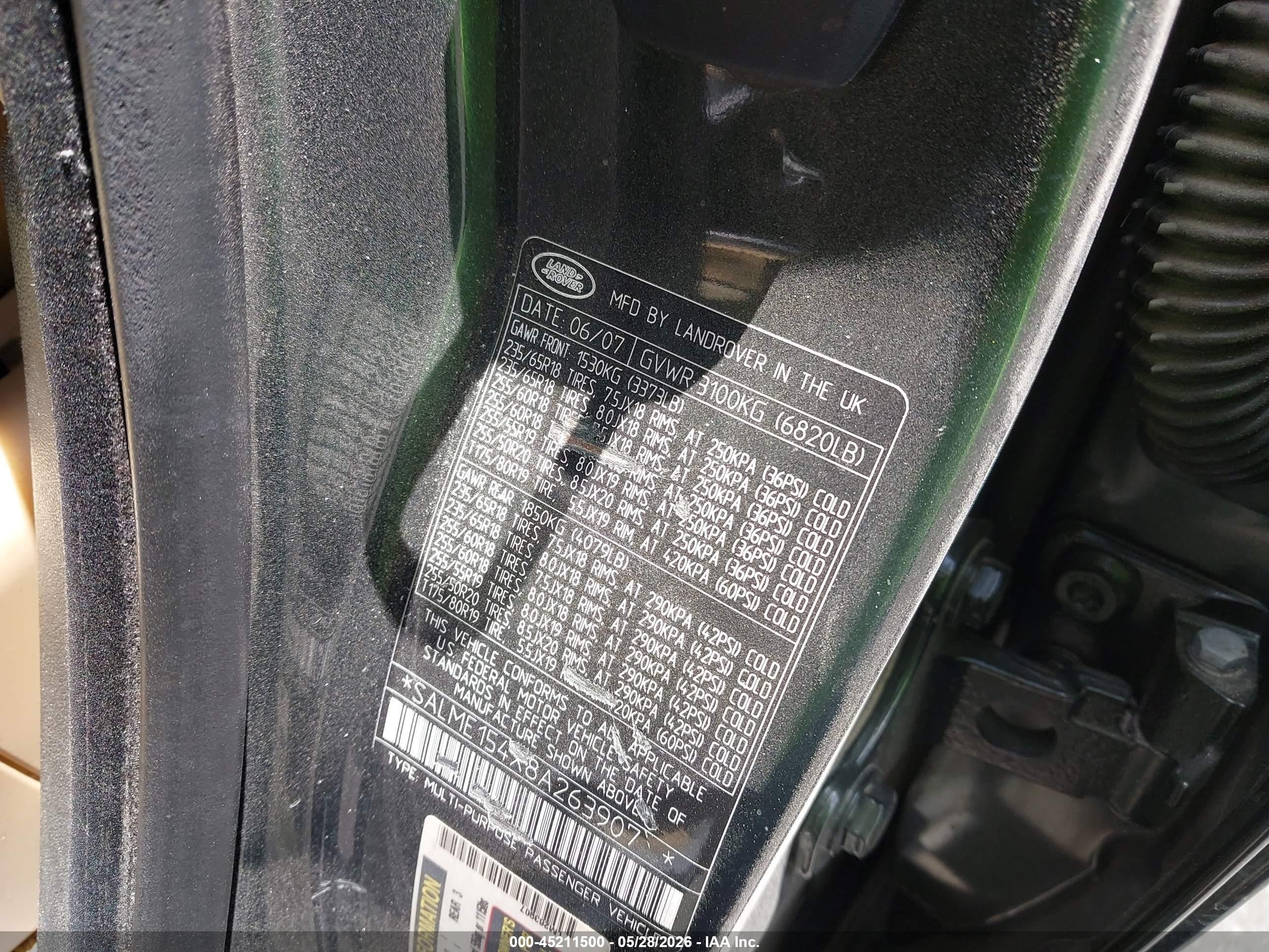 2008 Land Rover Range Rover Hse Green vin: SALME154X8A263907