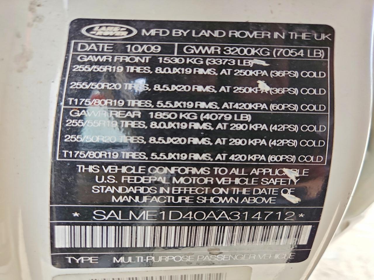 2010 Land Rover Range Rover Hse White vin: SALME1D40AA314712