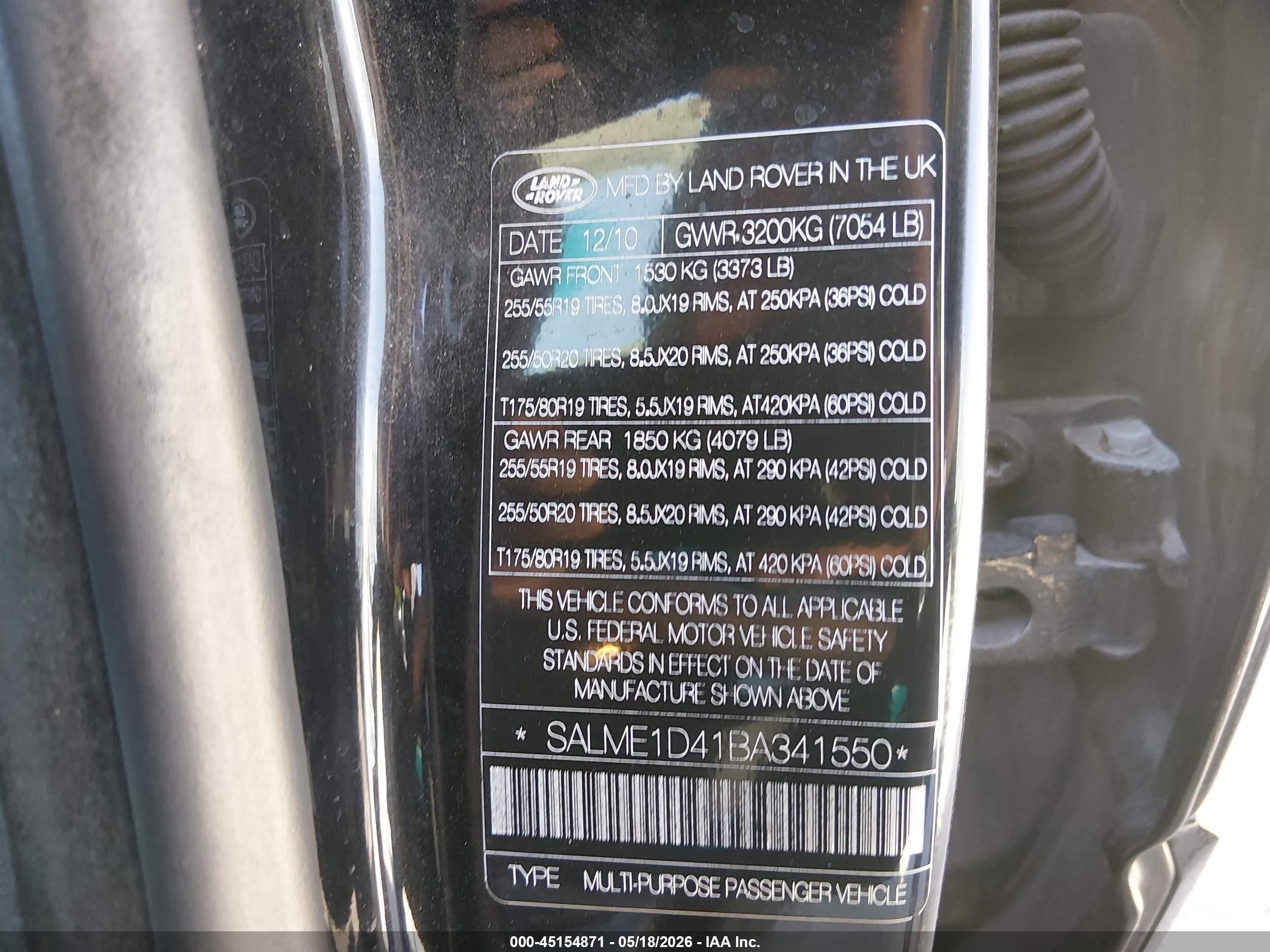 2011 Land Rover Range Rover Hse Black vin: SALME1D41BA341550