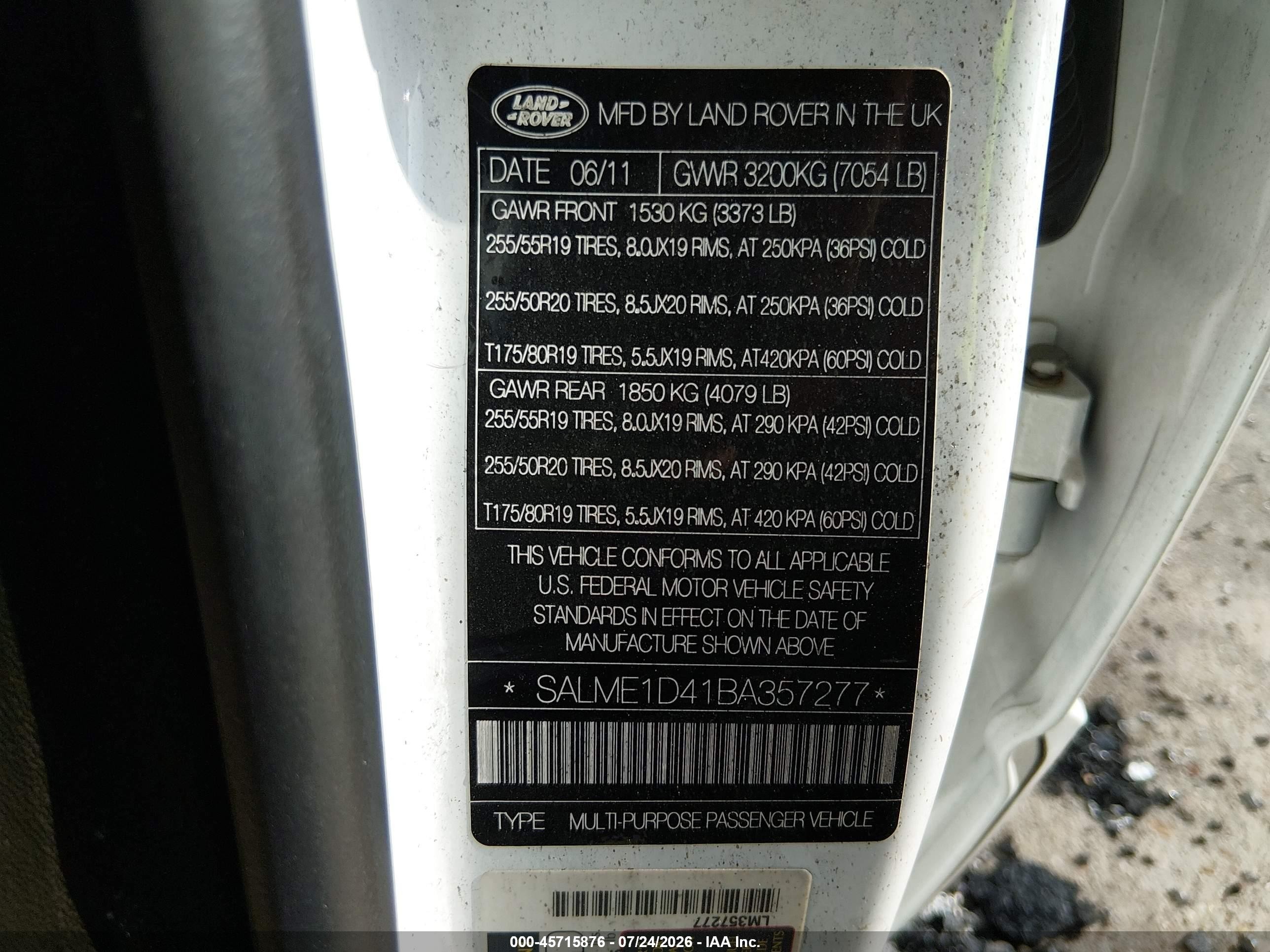 2011 Land Rover Range Rover Hse White vin: SALME1D41BA357277