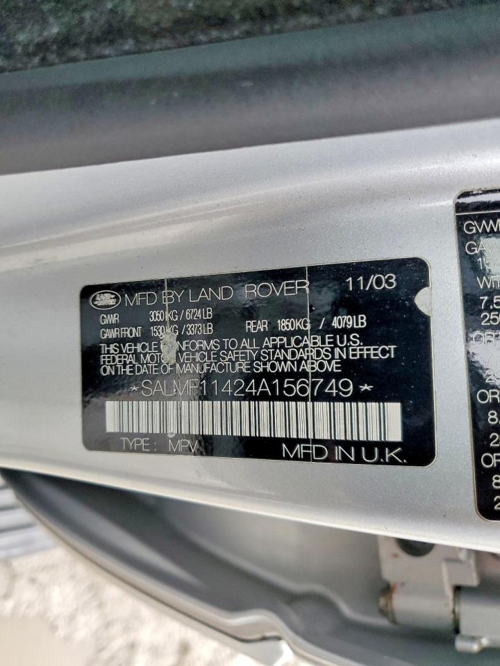 2004 Land Rover Range Rover Hse Silver vin: SALMF11424A156749