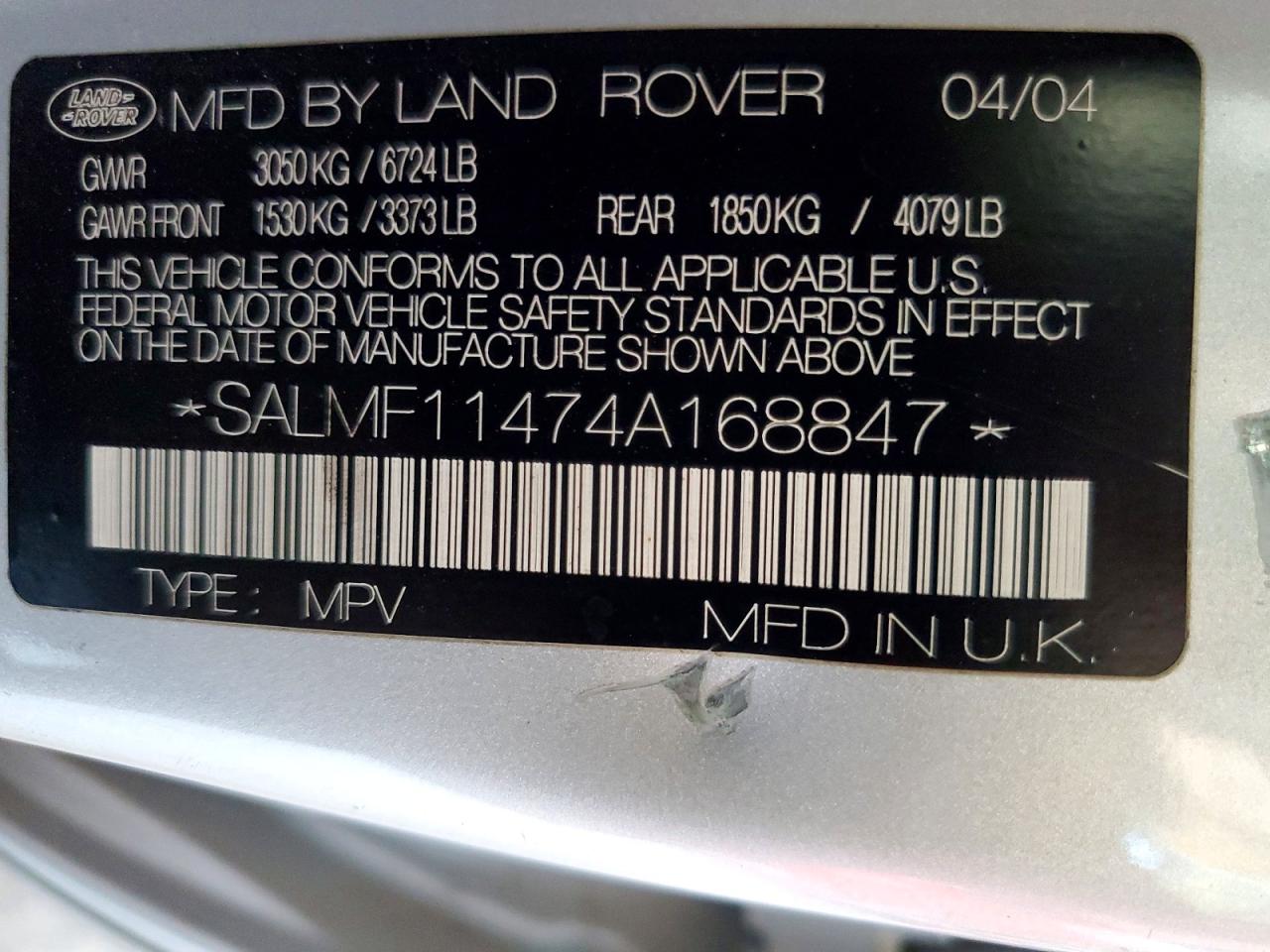 2004 Land Rover Range Rover Hse Silver vin: SALMF11474A168847
