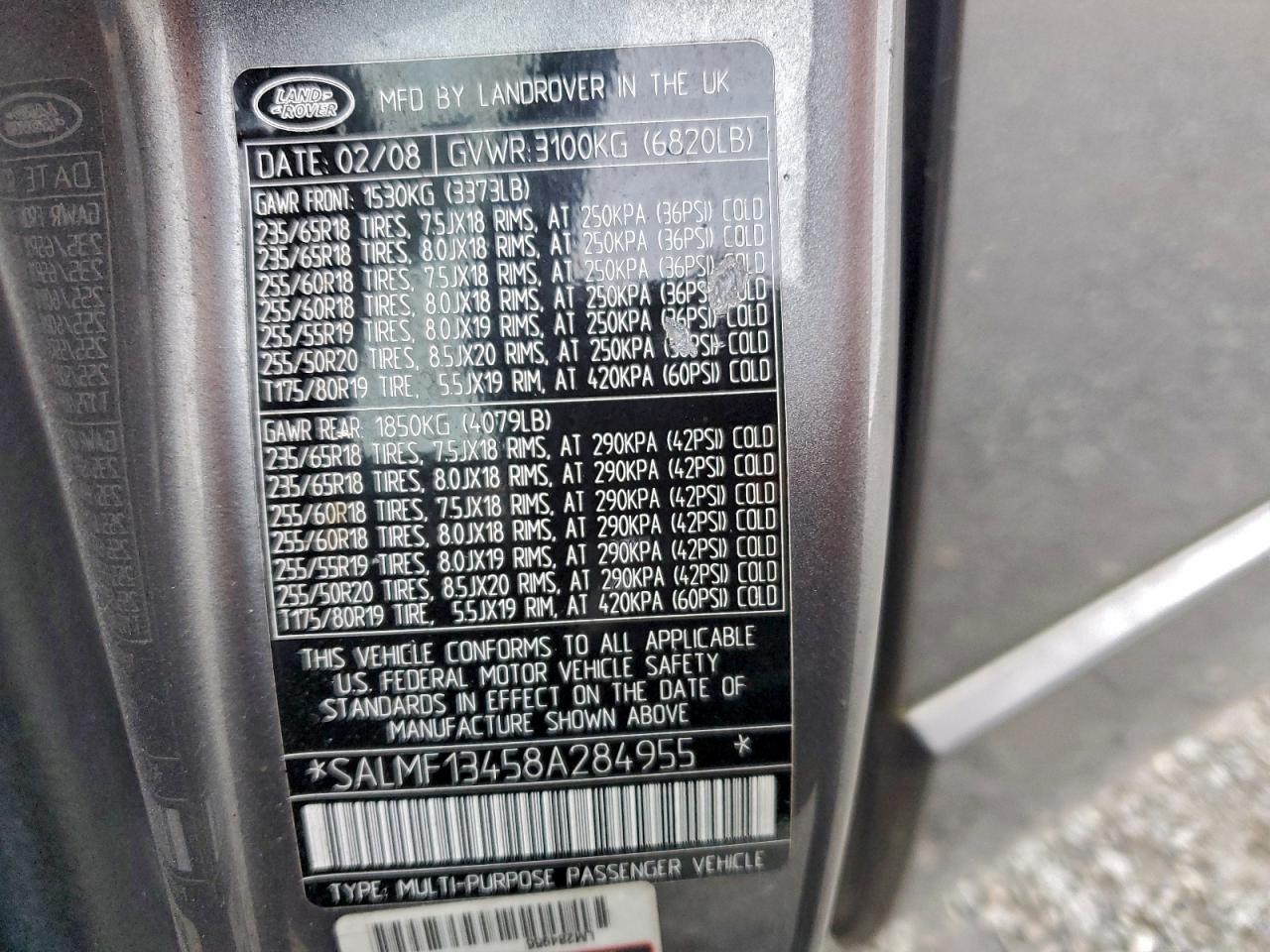 2008 Land Rover Range Rover Supercharged Gray vin: SALMF13458A284955