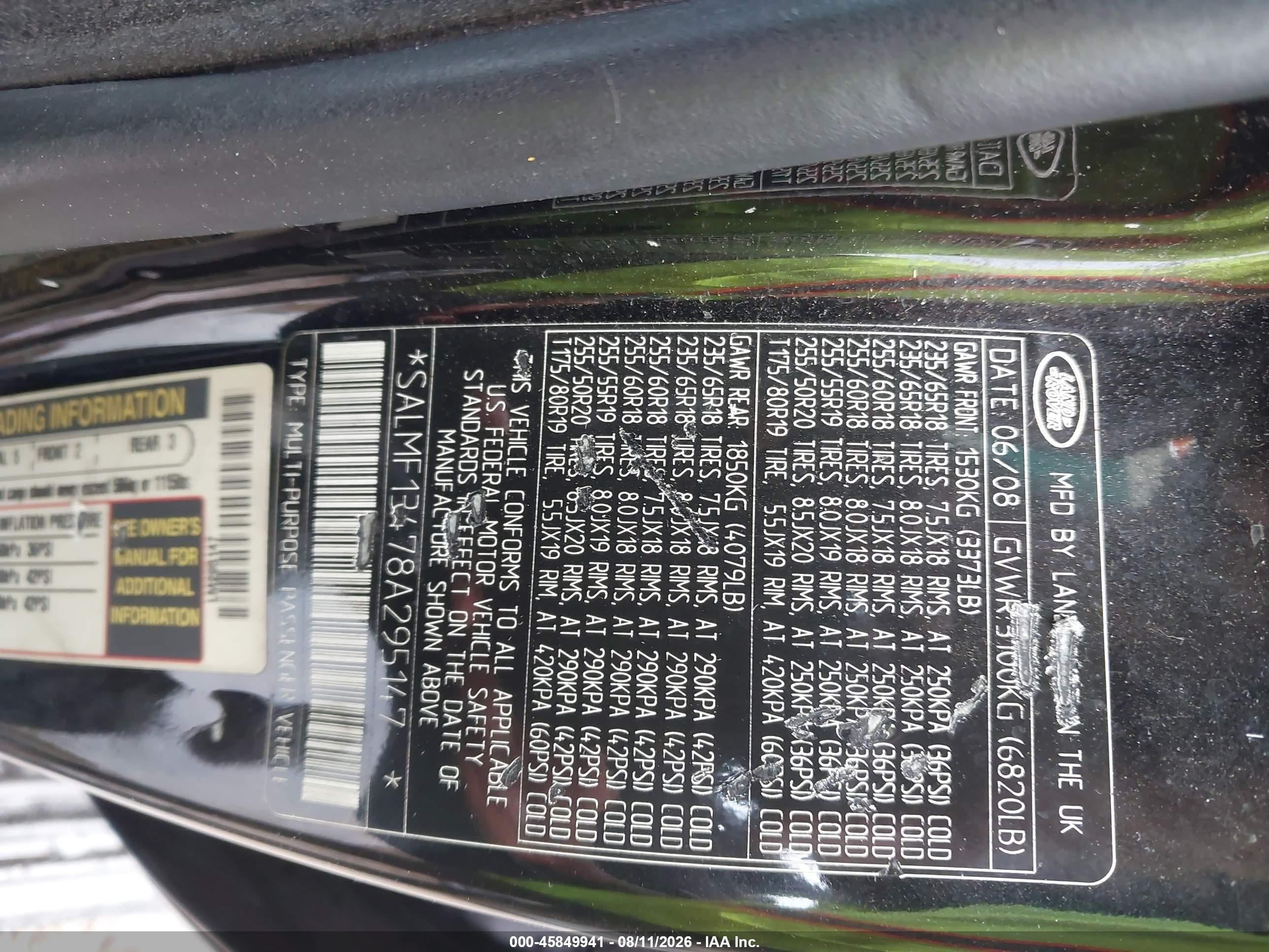 2008 Land Rover Range Rover Supercharged Черный vin: SALMF13478A295147