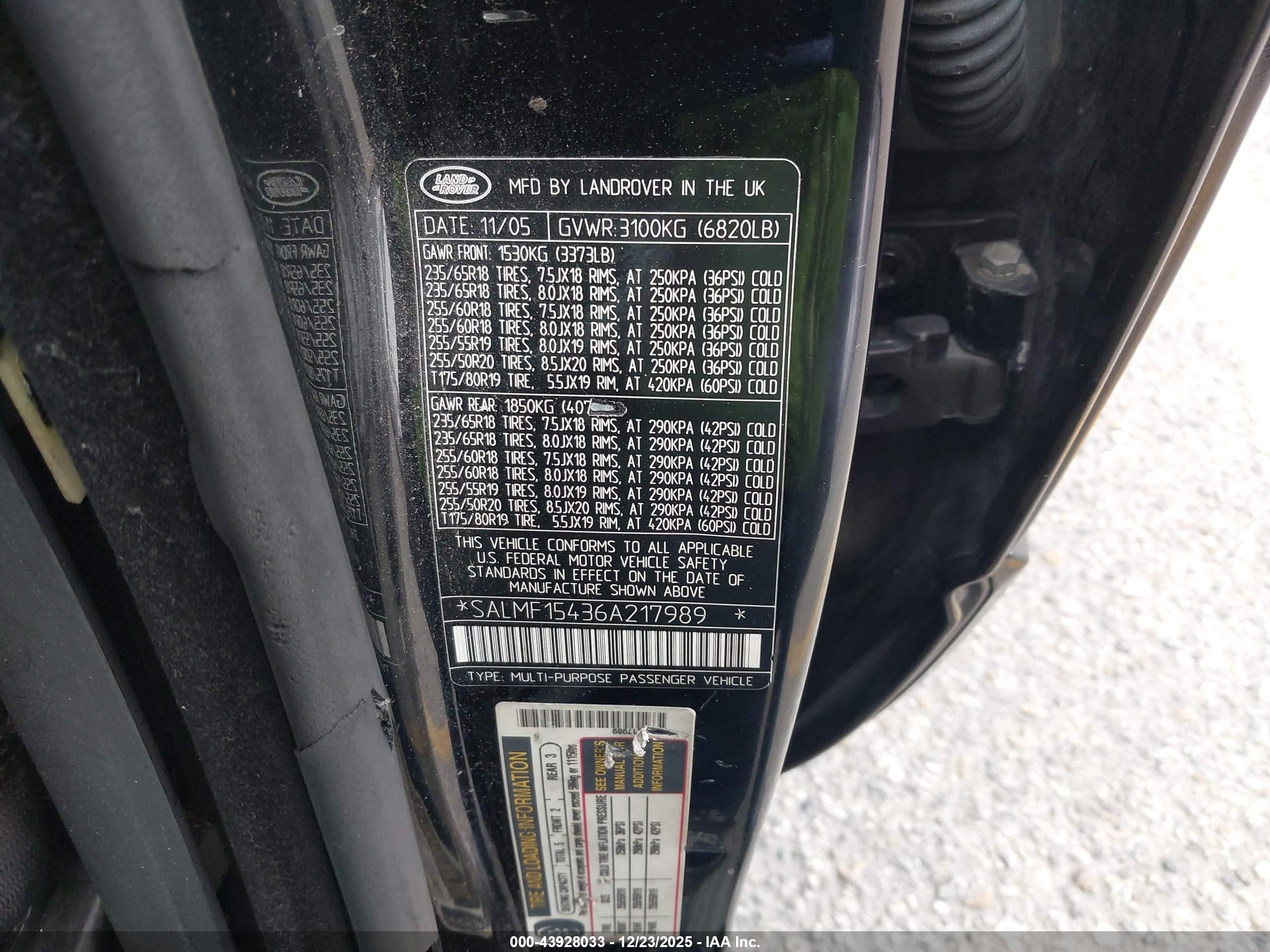 2006 Land Rover Range Rover Hse Black vin: SALMF15436A217989