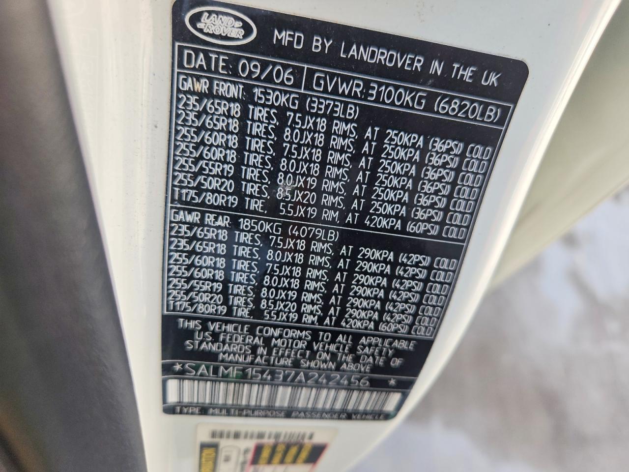 2007 Land Rover Range Rover Hse White vin: SALMF15437A242456