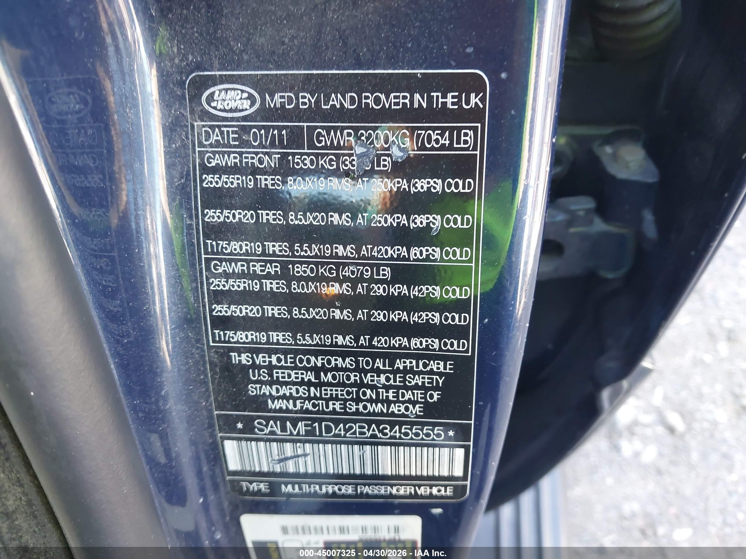 2011 Land Rover Range Rover Hse Blue vin: SALMF1D42BA345555