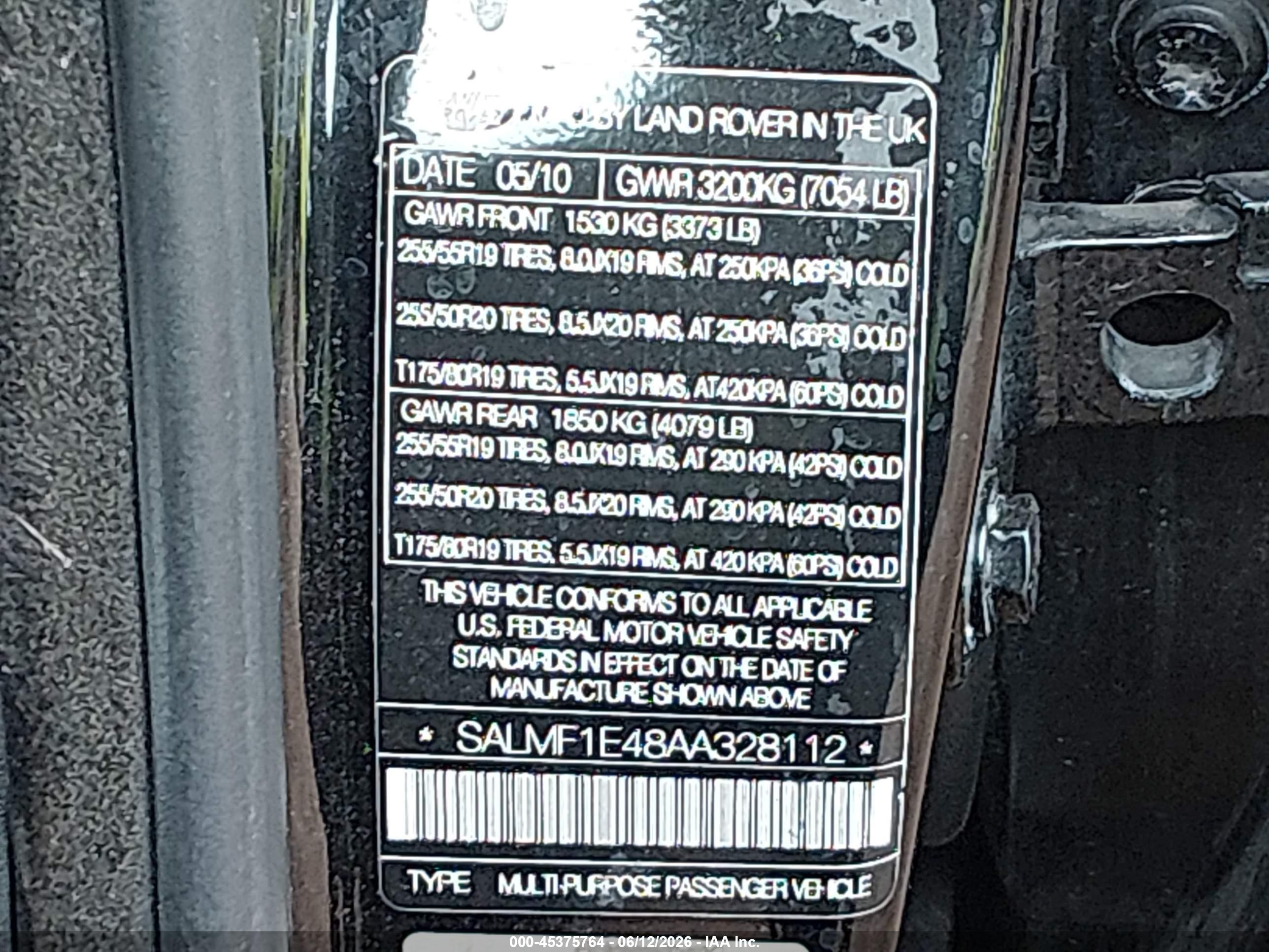 2010 Land Rover Range Rover Supercharged Black vin: SALMF1E48AA328112
