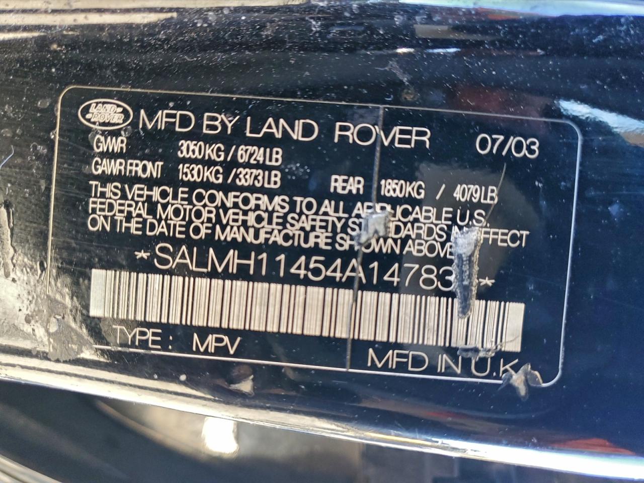 2004 Land Rover Range Rover Westminster Black vin: SALMH11454A147831