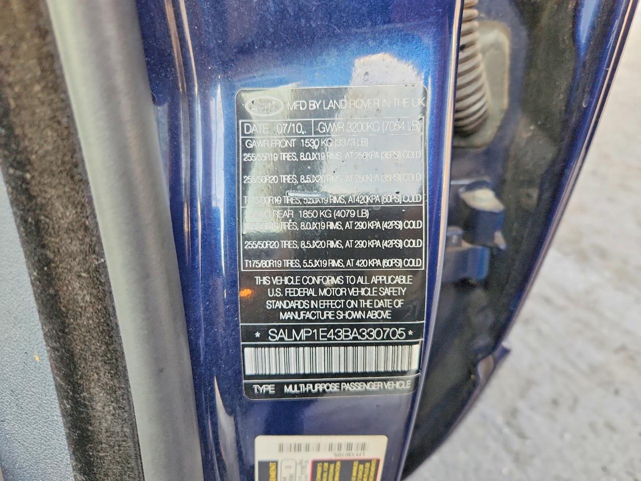 2011 Land Rover Range Rover Autobiography Blue vin: SALMP1E43BA330705