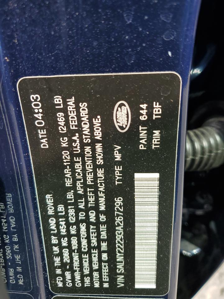 2003 Land Rover Freelander Se Blue vin: SALNY22293A267296