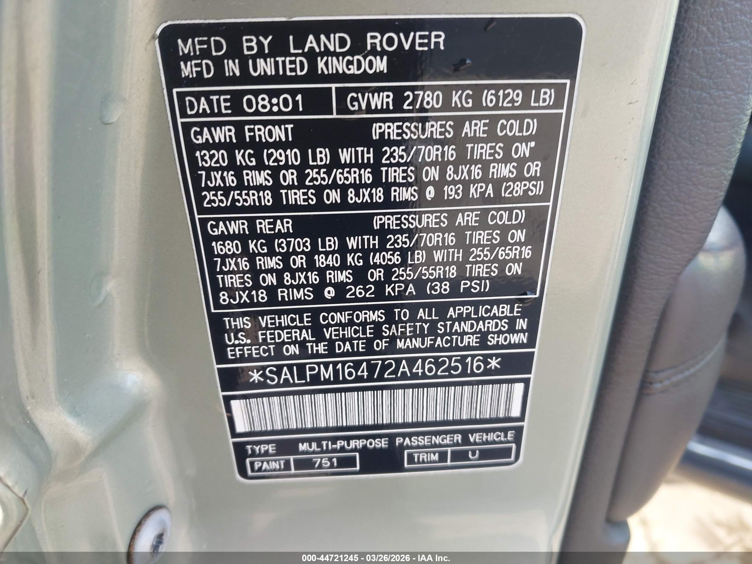 2002 Land Rover Range Rover 4.6 Hse Green vin: SALPM16472A462516