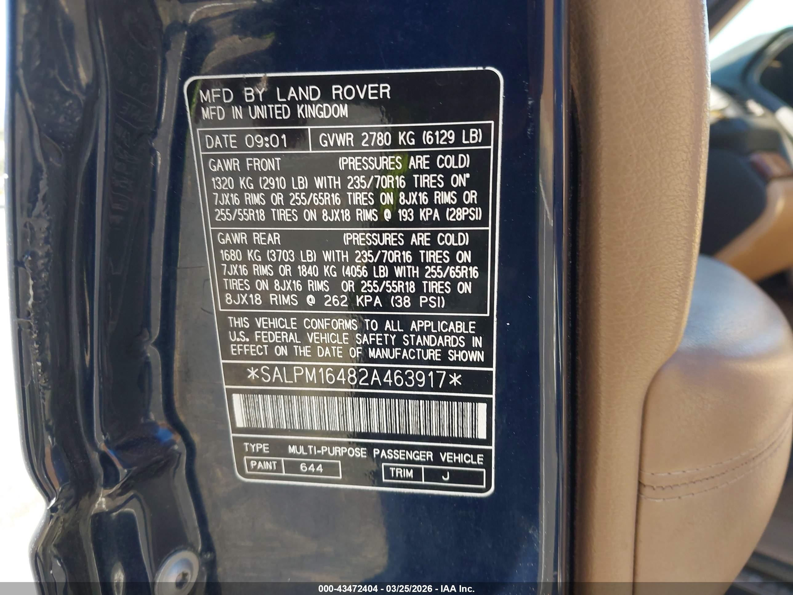 2002 Land Rover Range Rover 4.6 Hse Dark Blue vin: SALPM16482A463917