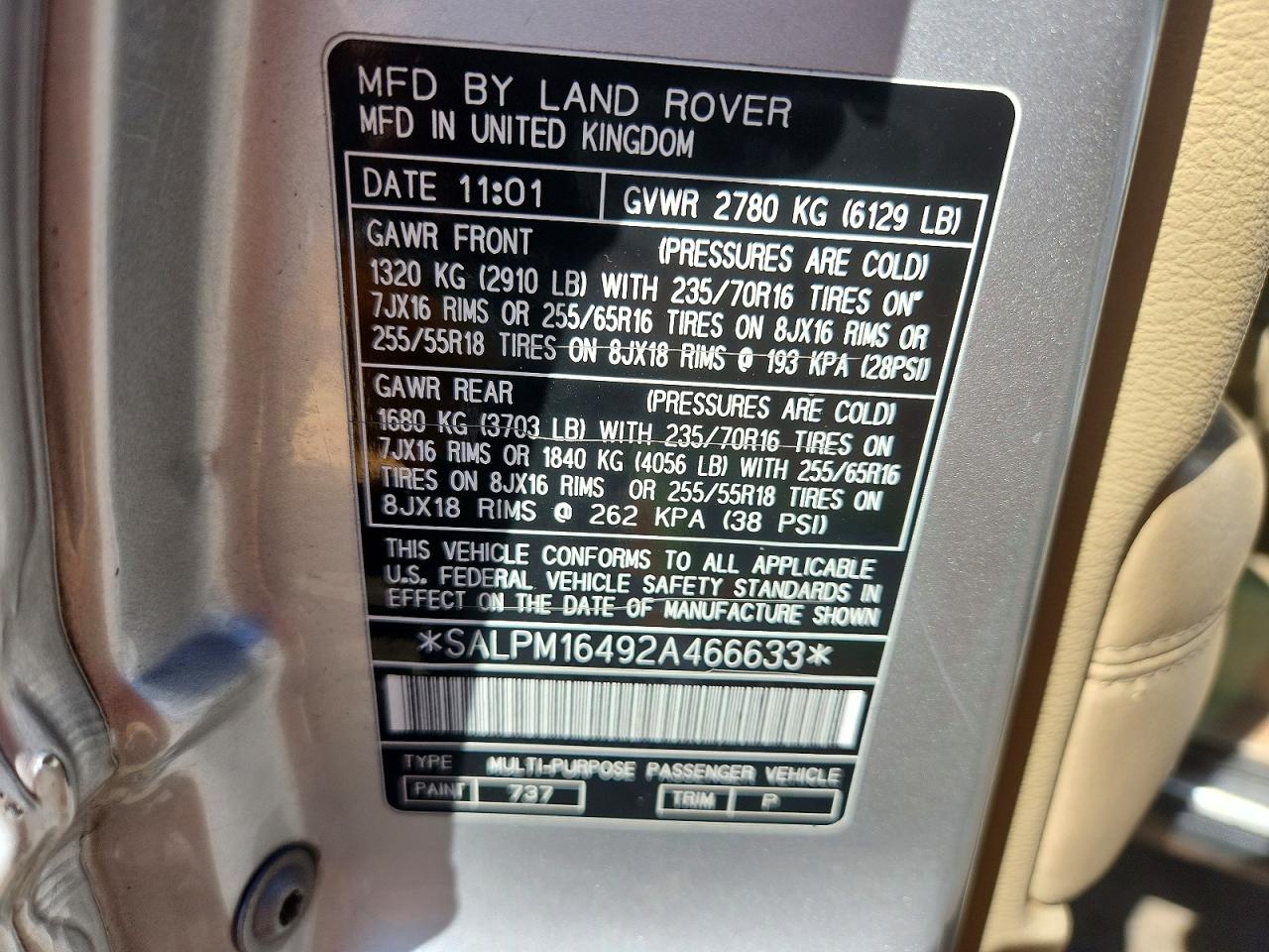 2002 Land Rover Range Rover 4.6 Hse Long Wheelbase Silver vin: SALPM16492A466633