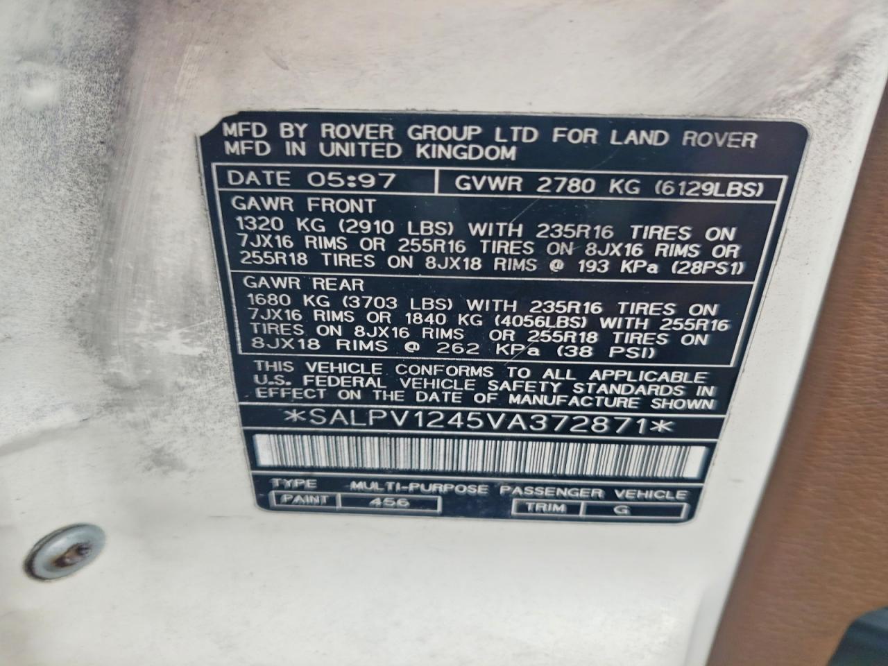 1997 Land Rover Range Rover 4.0 Se Long Wheelbase White vin: SALPV1245VA372871
