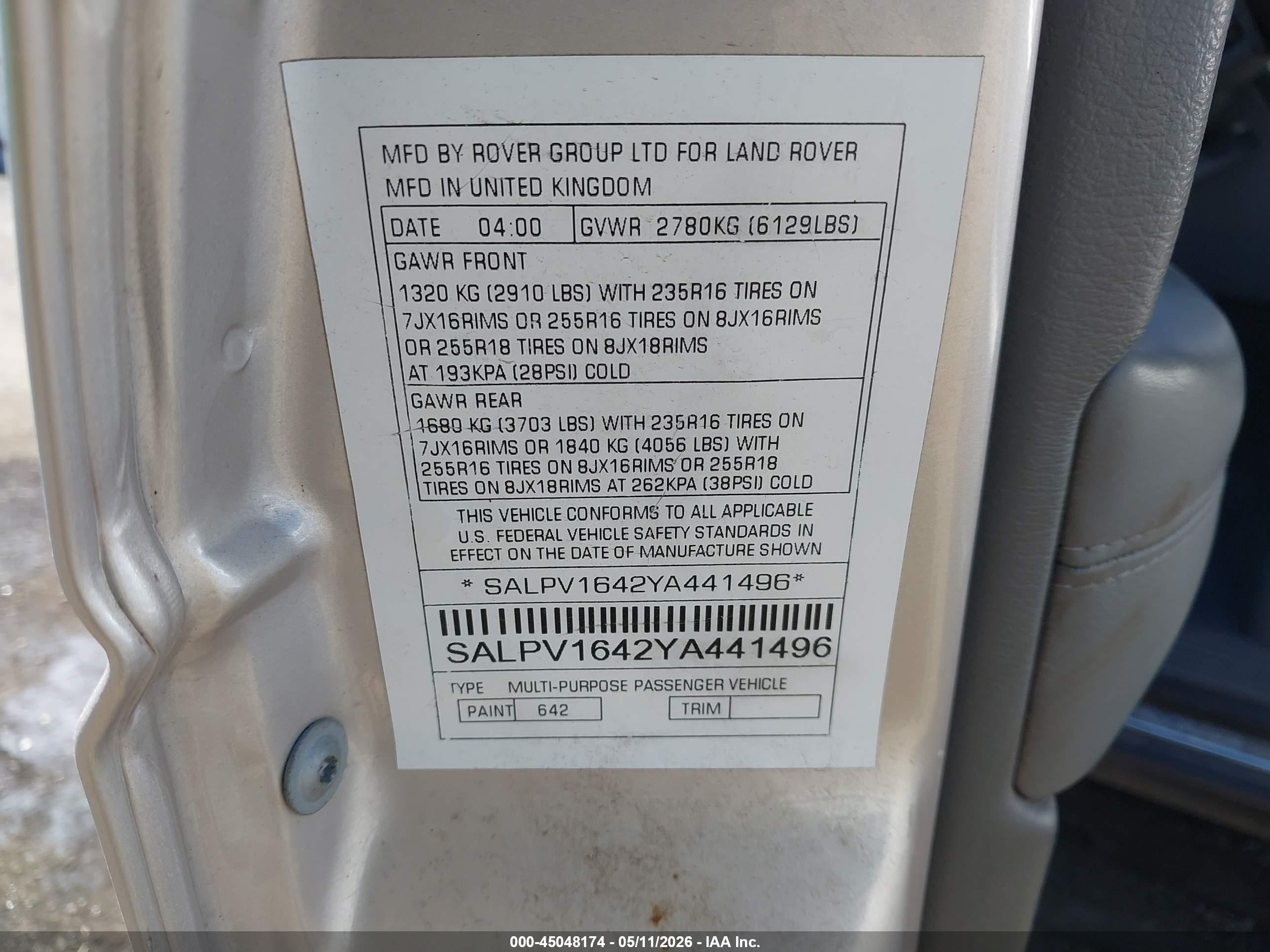 2000 Land Rover Range Rover 4.6 Hse Silver vin: SALPV1642YA441496