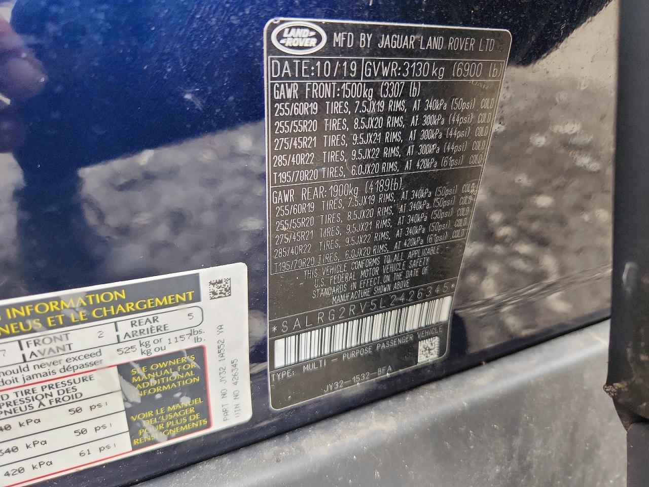 2020 Land Rover Discovery Se Blue vin: SALRG2RV5L2426345
