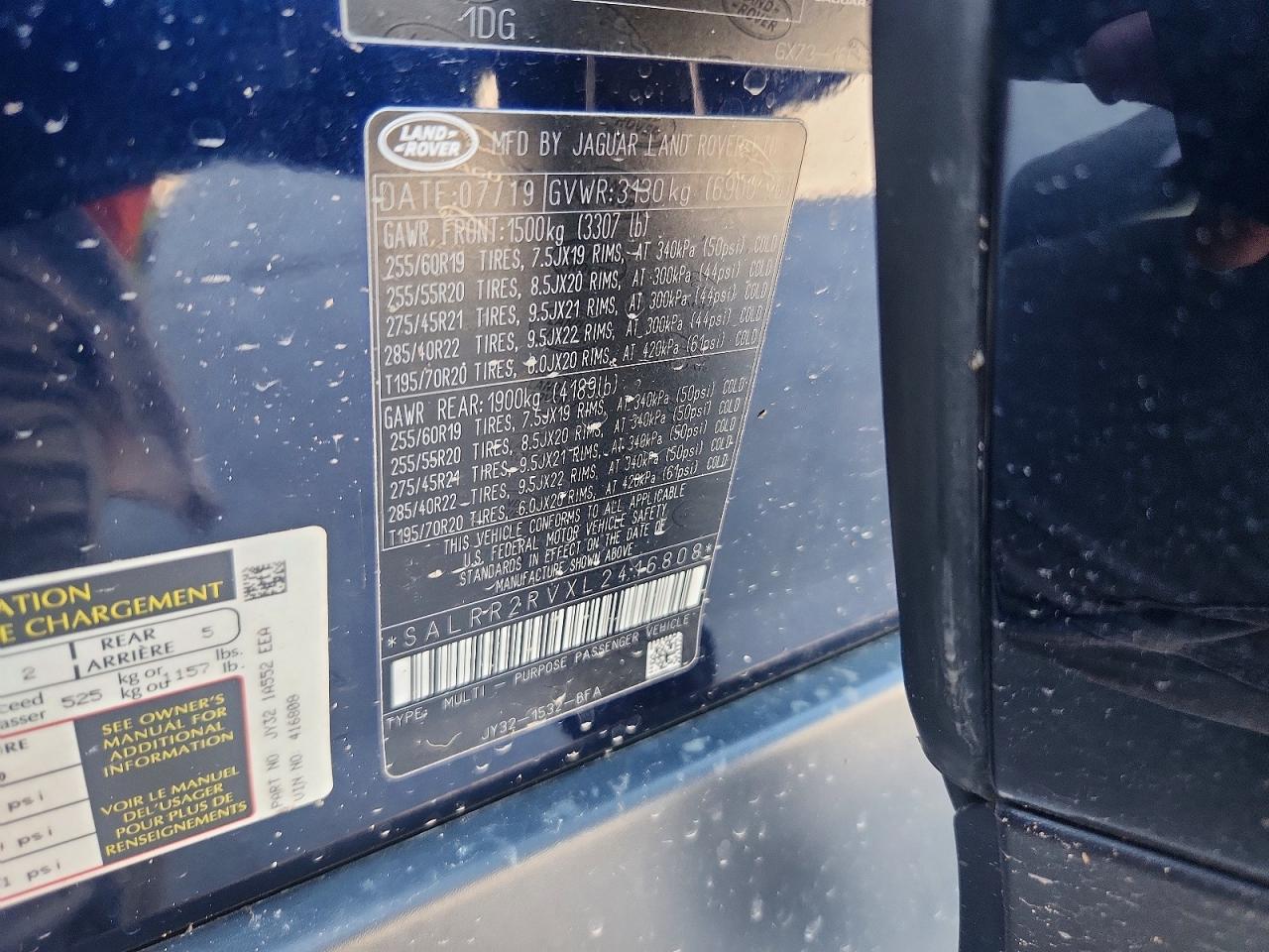 2020 Land Rover Discovery Hse Blue vin: SALRR2RVXL2416808
