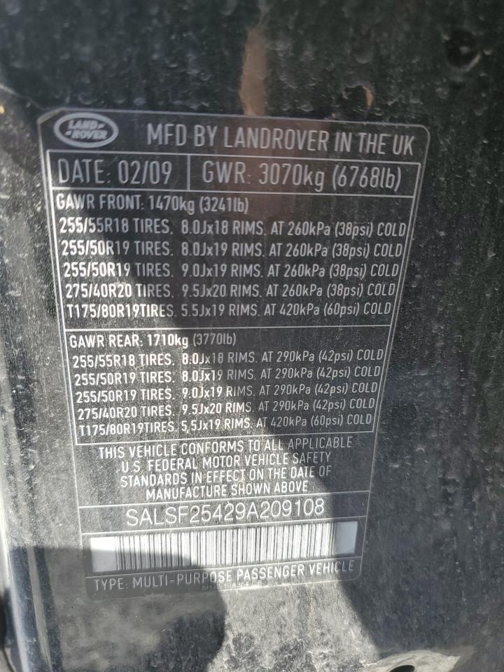 2009 Land Rover Range Rover Sport Hse Black vin: SALSF25429A209108