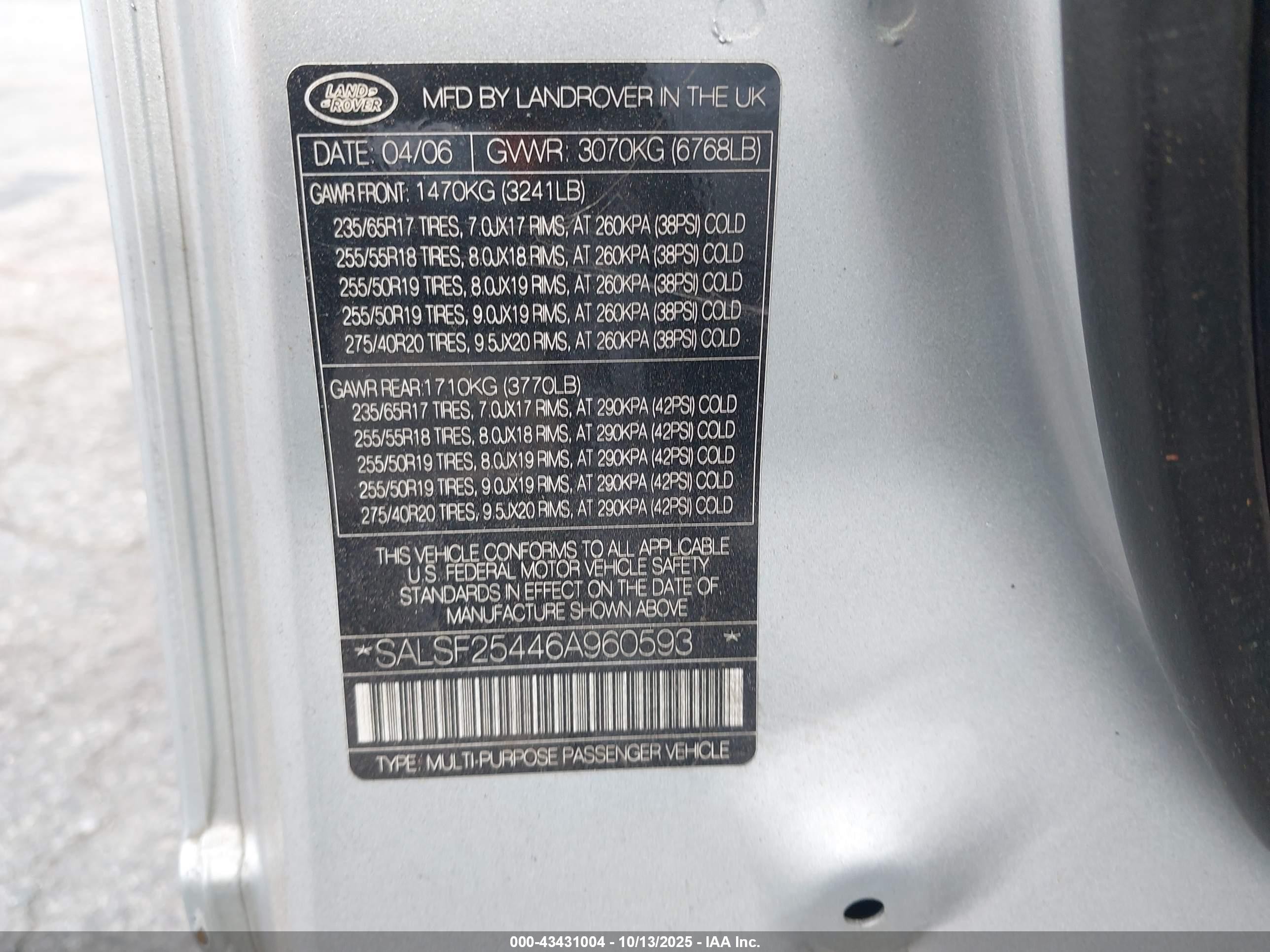 2006 Land Rover Range Rover Sport Hse Серебряный vin: SALSF25446A960593