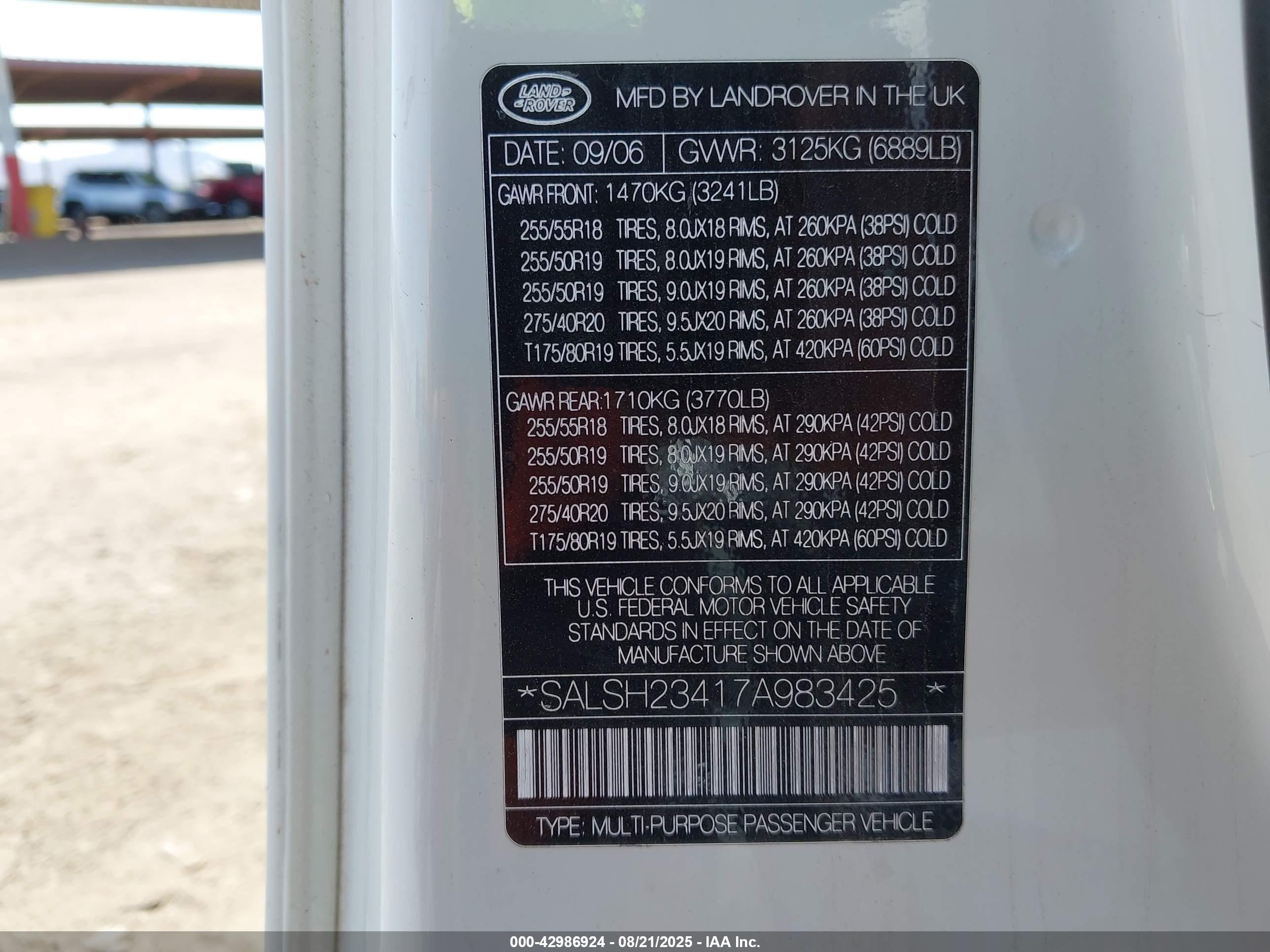 2007 Land Rover Range Rover Sport Supercharged Белый vin: SALSH23417A983425