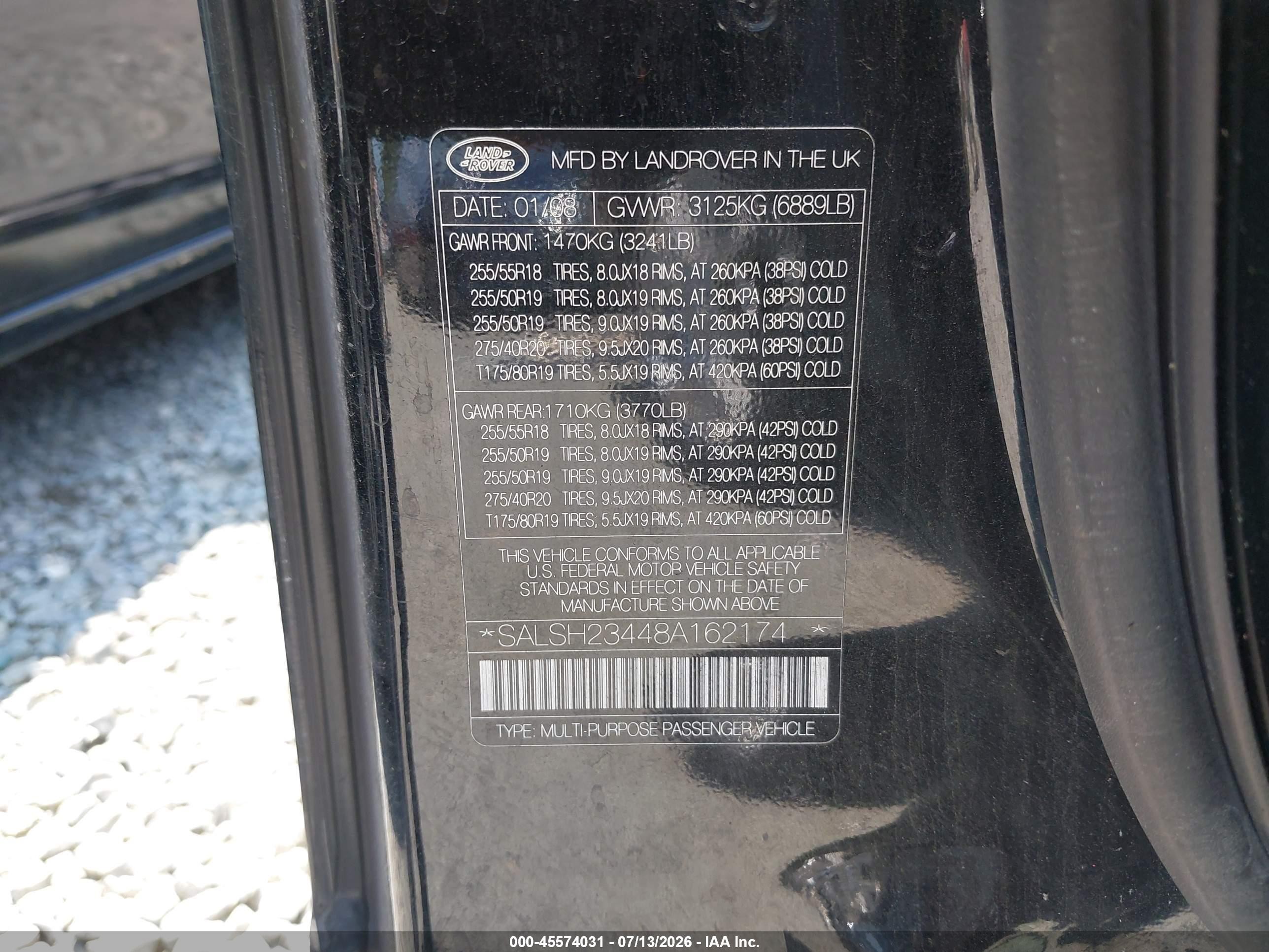 2008 Land Rover Range Rover Sport Supercharged Black vin: SALSH23448A162174